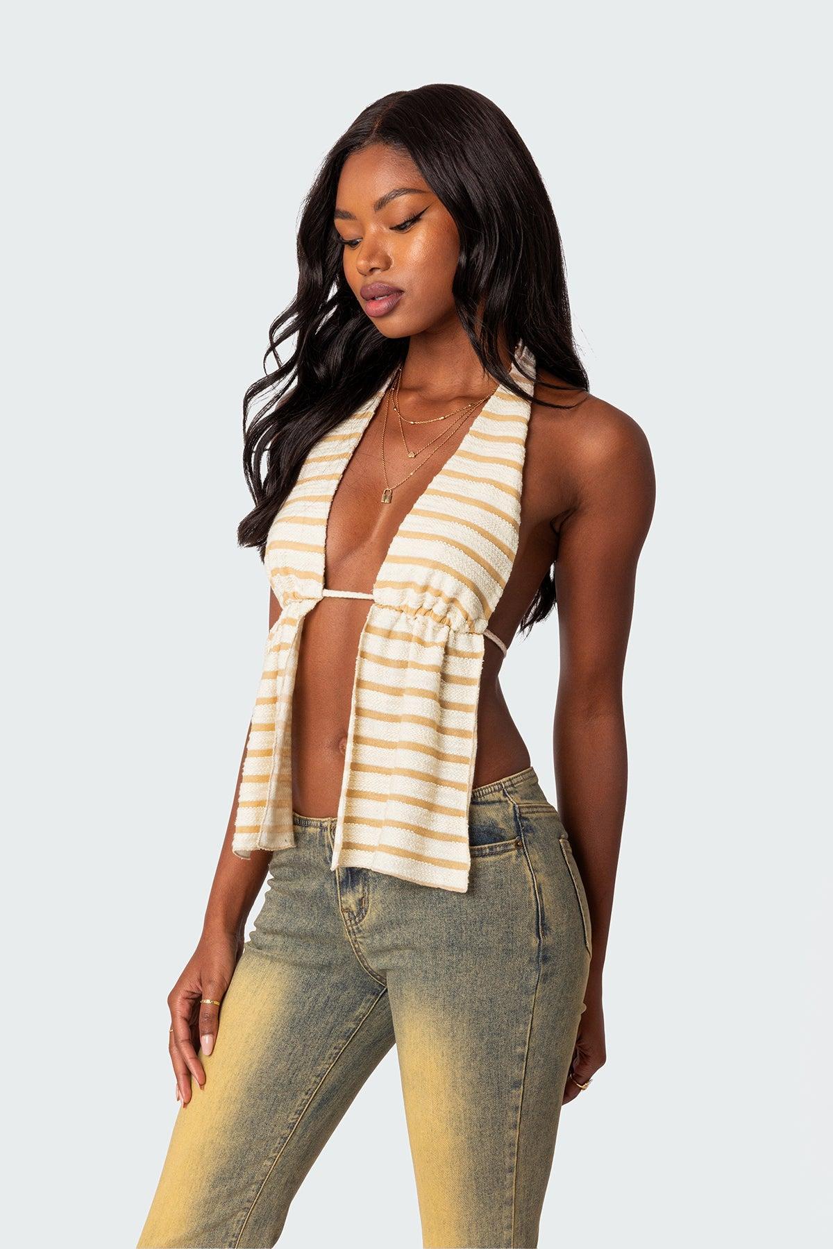 Textured Open Back Halter Top Product Image