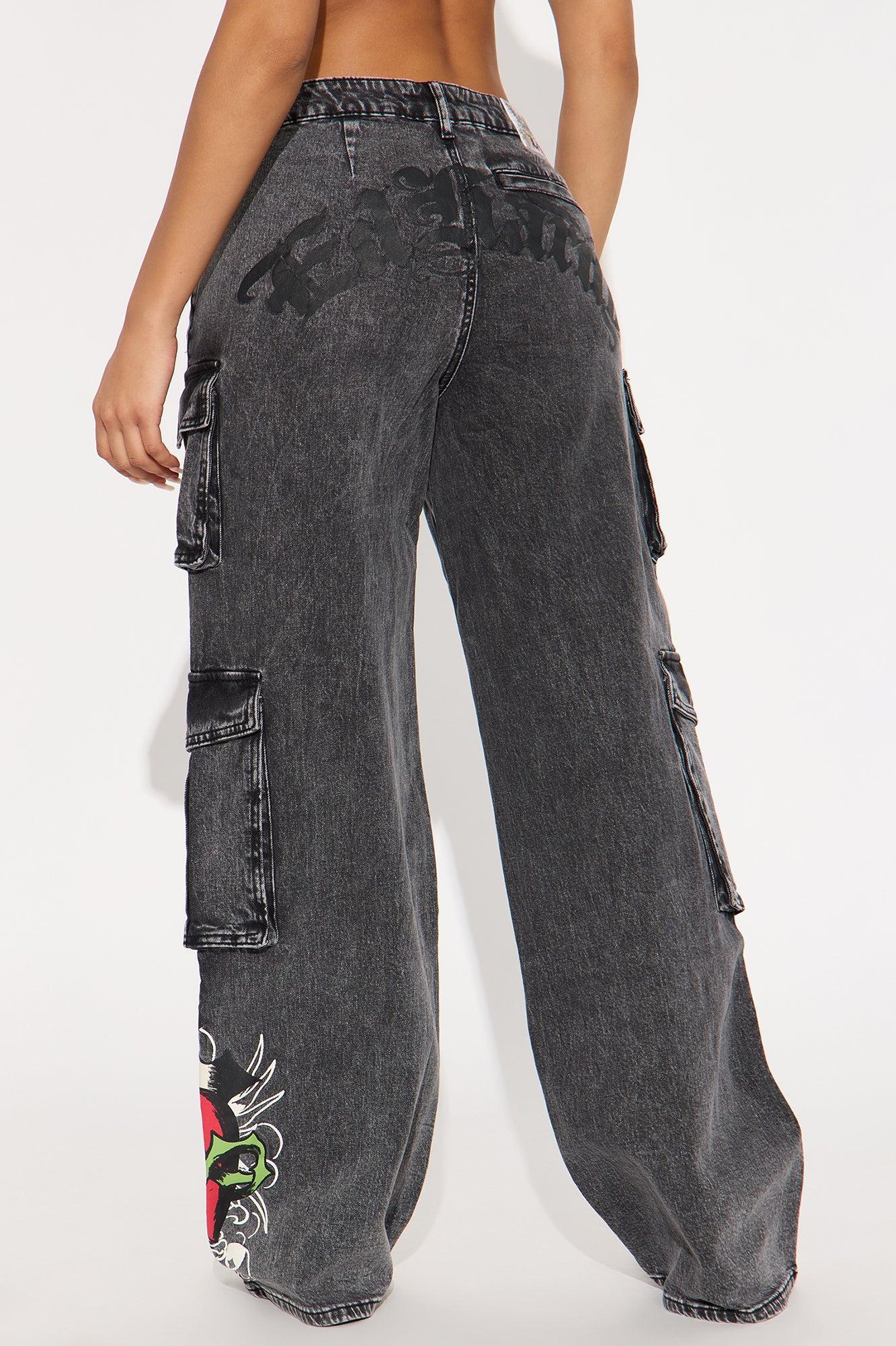 Ed Hardy Sacred Heart Cargo Jeans - Grey Female Product Image