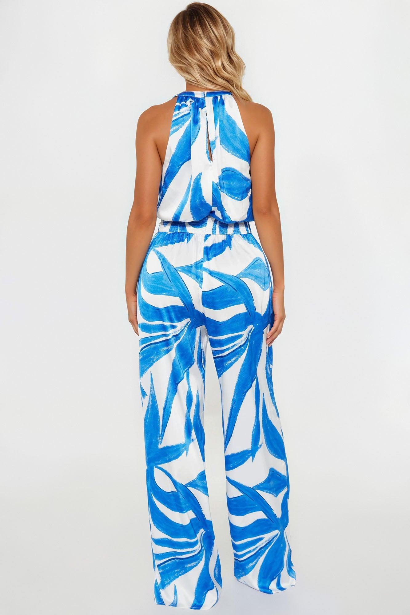 Escaping Reality Satin Jumpsuit - Blue/combo Product Image