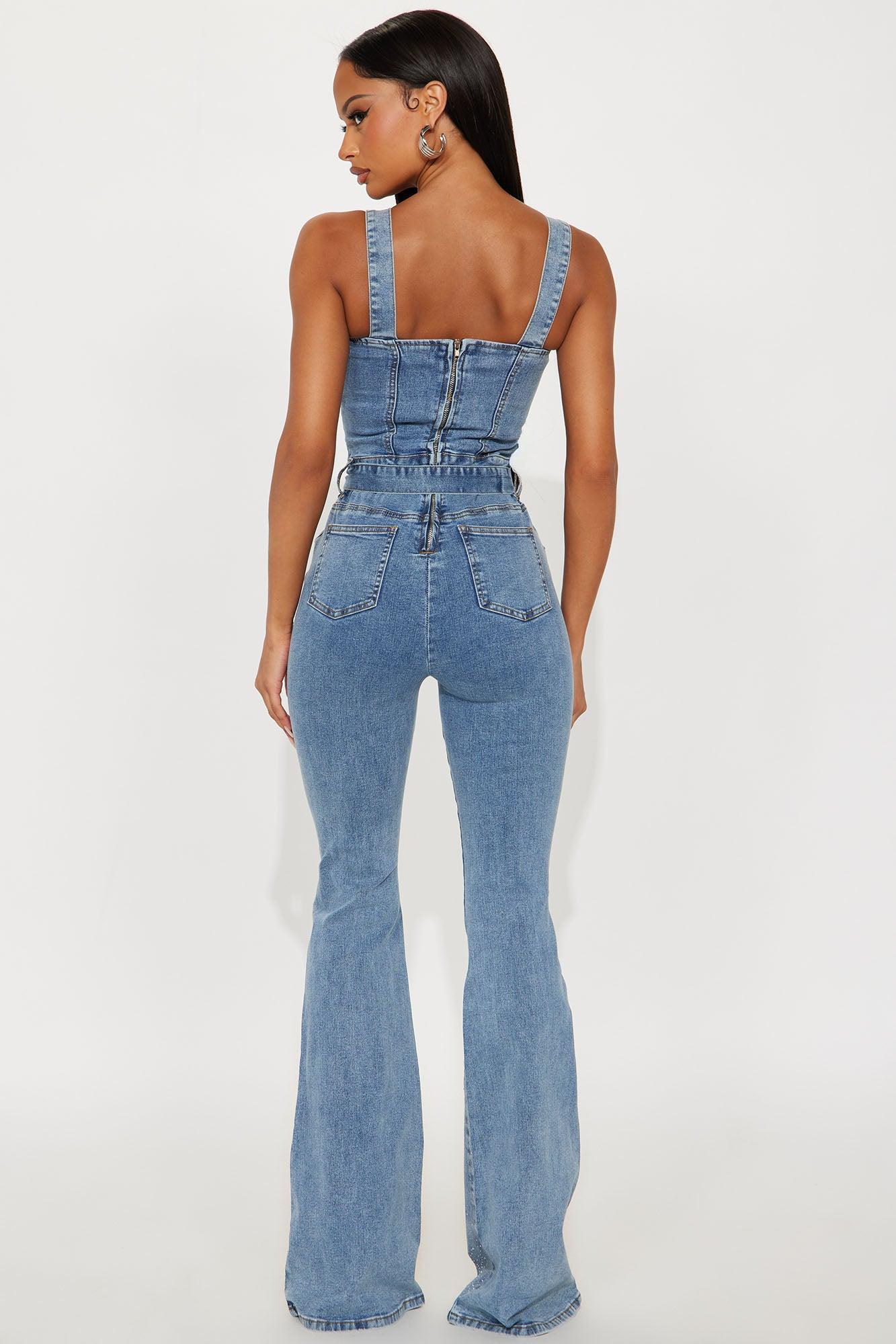 Star Dazzle Embellished Denim Jumpsuit - Denim Product Image