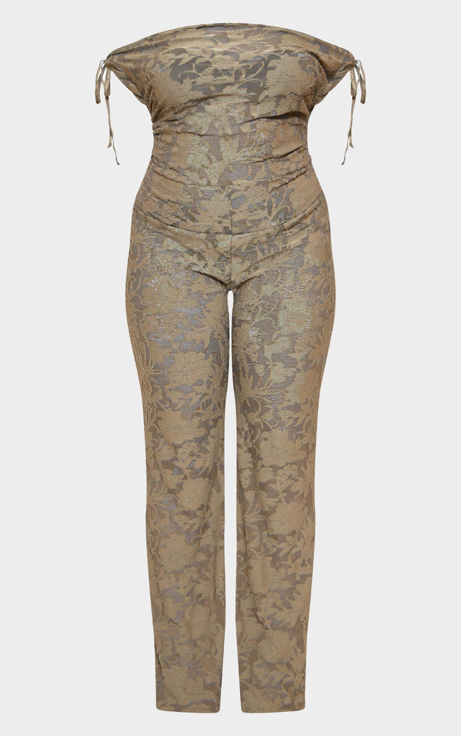 Plus Sage Green Devore Shoulder Tie Jumpsuit Product Image