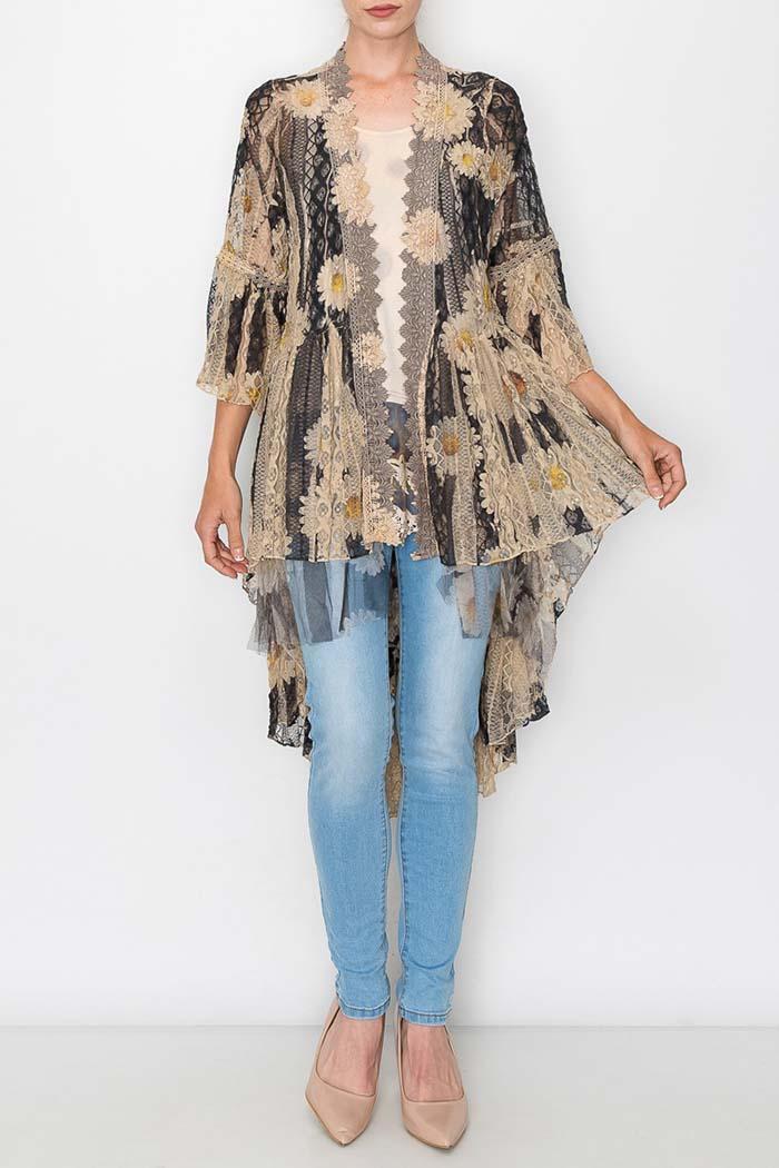 All Lace Cardigan With Daisy Print Product Image
