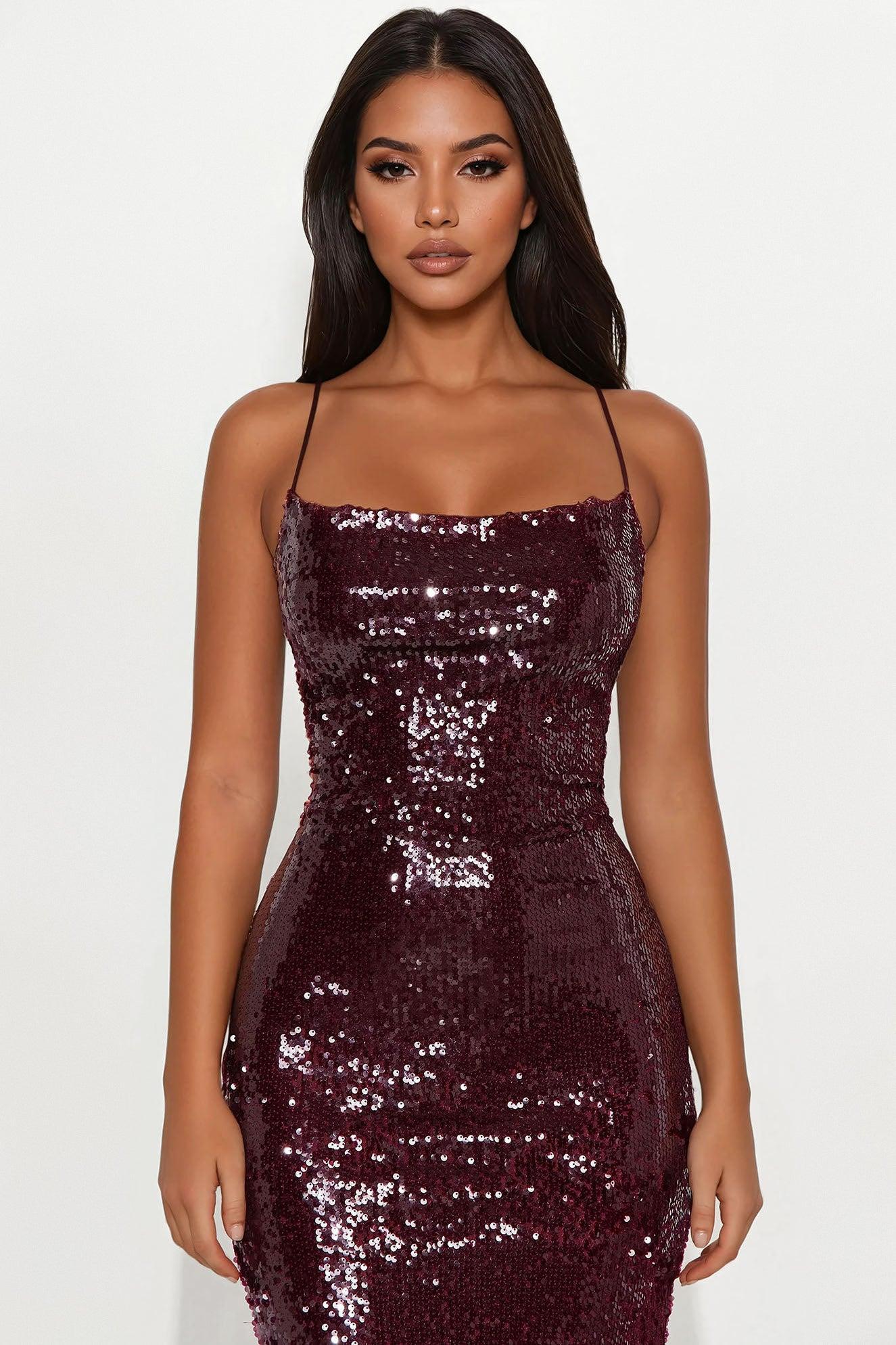 Kiara Sequin Maxi Dress - Wine Product Image