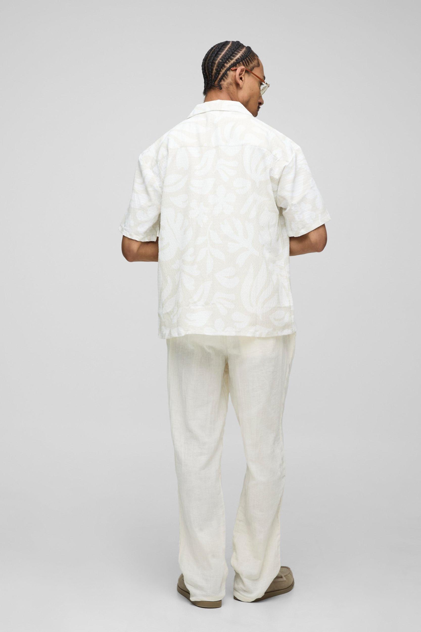 Oversized Leaf Print Crinkle Shirt | boohooMAN USA Product Image