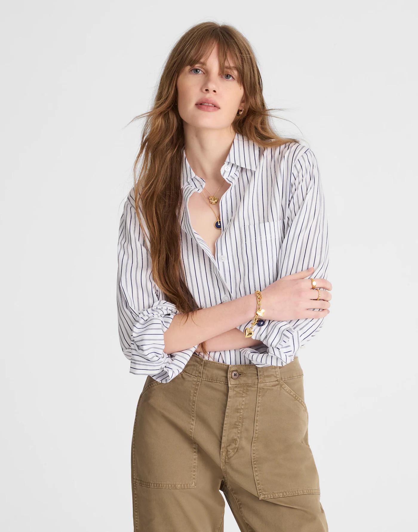 Poplin Easy Y-Neck Button-Up Shirt Product Image