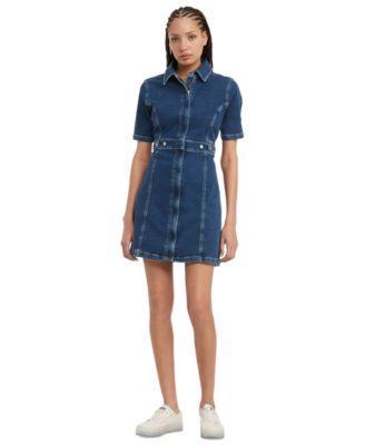 Tommy Jeans Womens Zip-Front Short-Sleeve Denim Dress Product Image