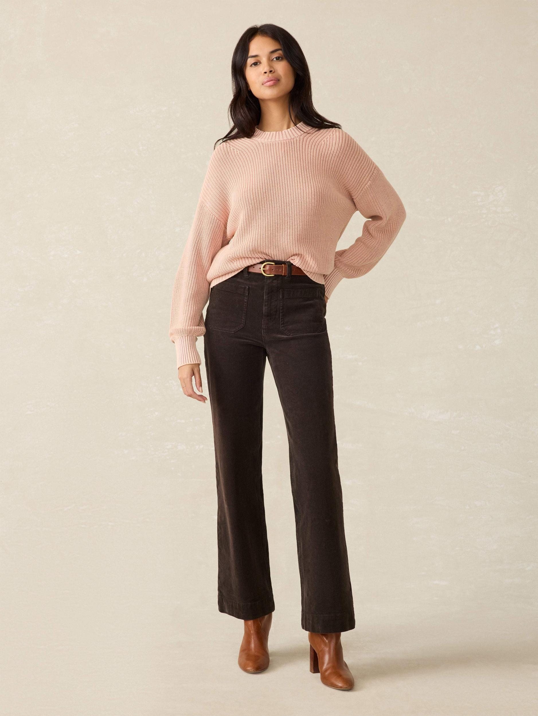 Sunwashed Cotton Fisherman Sweater - Mahogany Rose Female Product Image