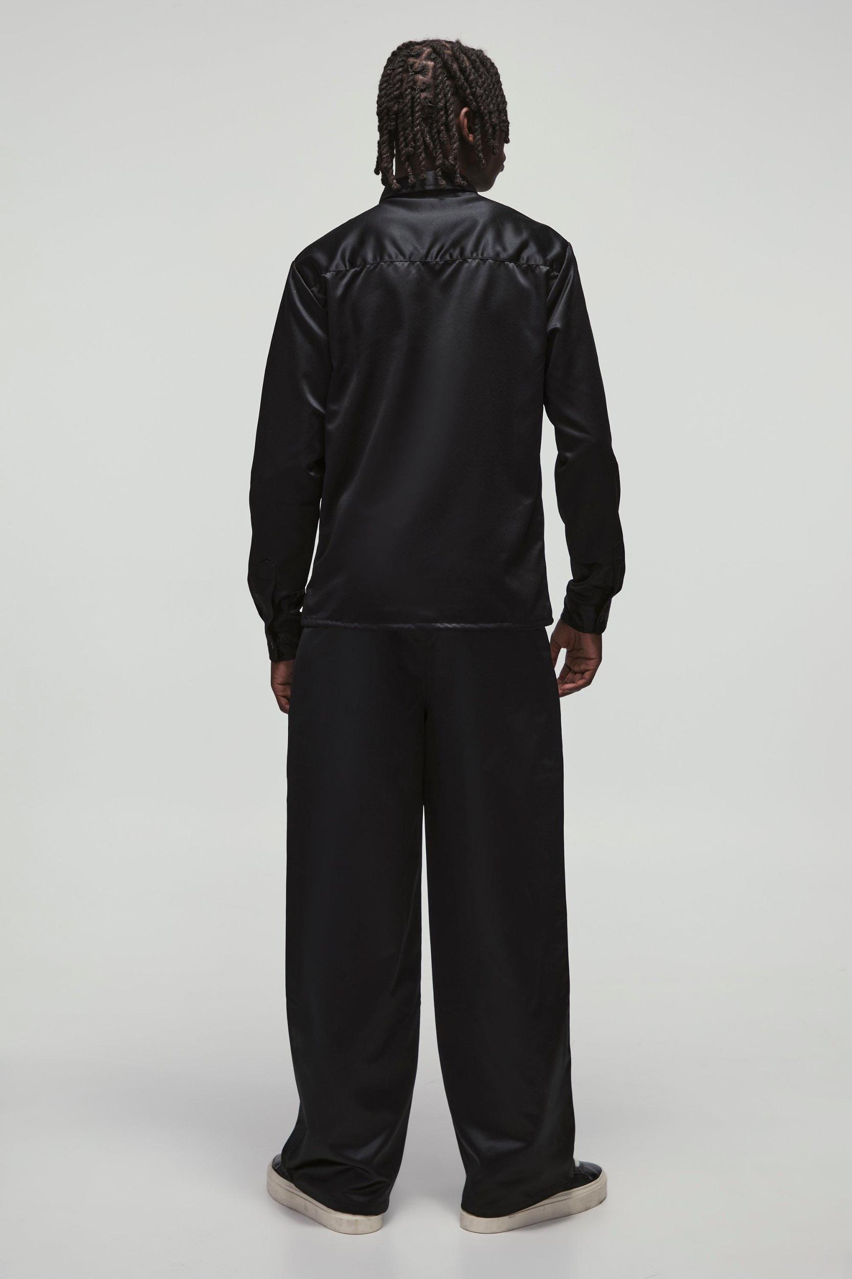 Wide Leg Satin Fixed Waist Pants | boohooMAN USA Product Image