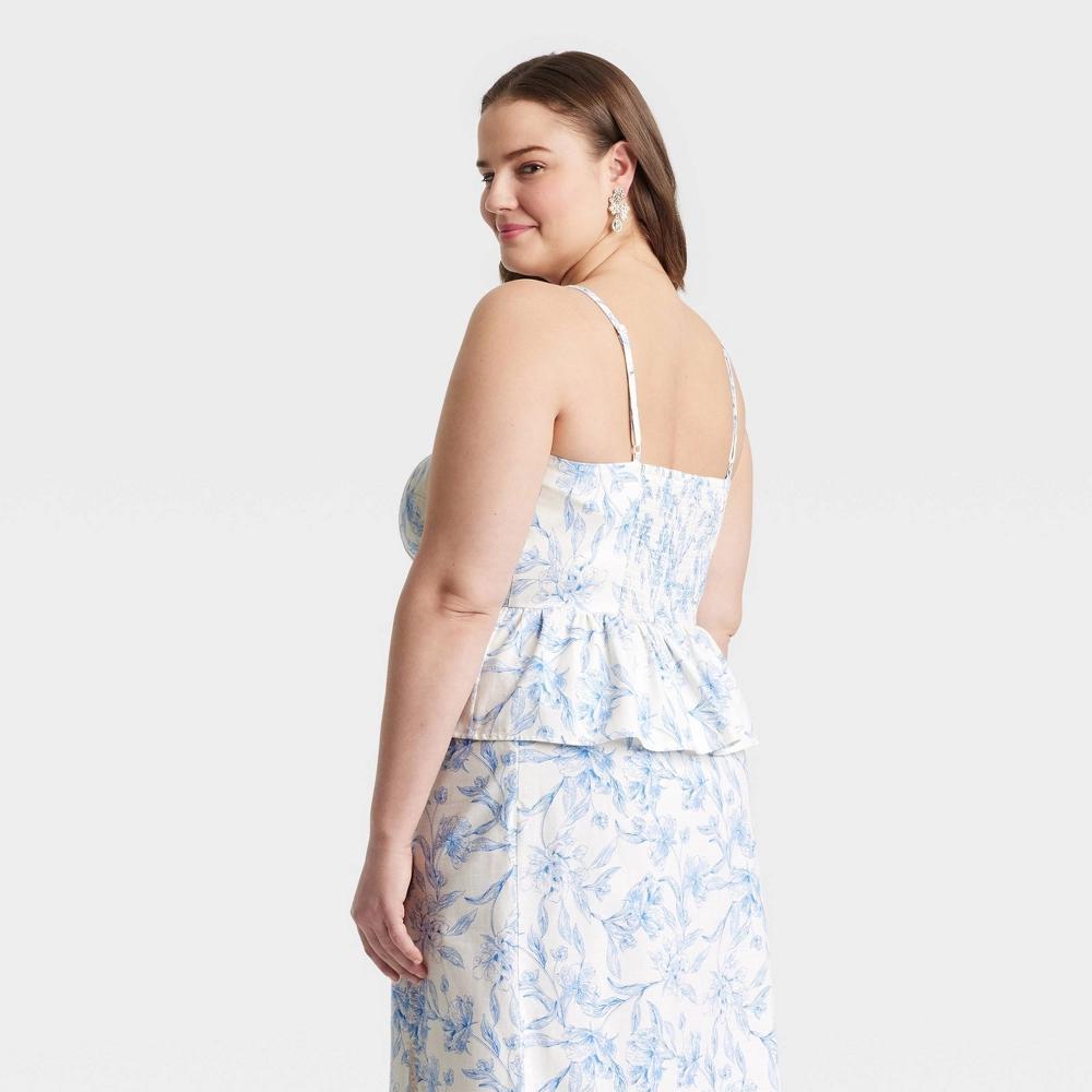 Women's Peplum Tank Top - A New Day™ Cream Floral 4X: Cotton Rayon Blend, Squareneck, Spaghetti Straps Product Image