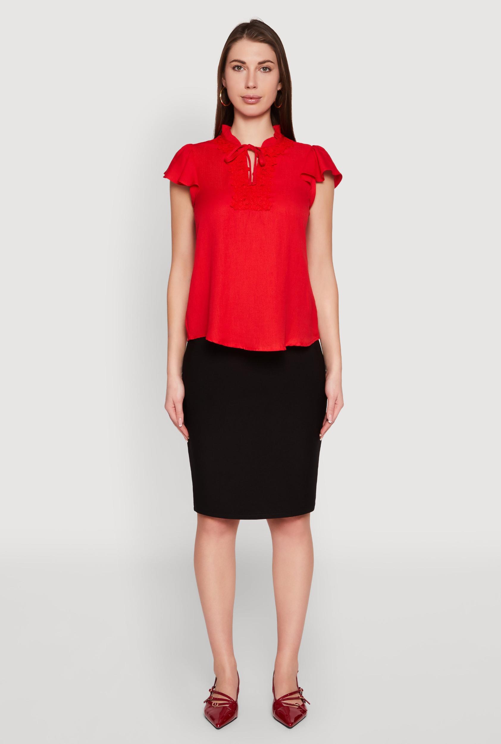 Womens Iris Crochet Detail Flounce Sleeve Blouse Product Image