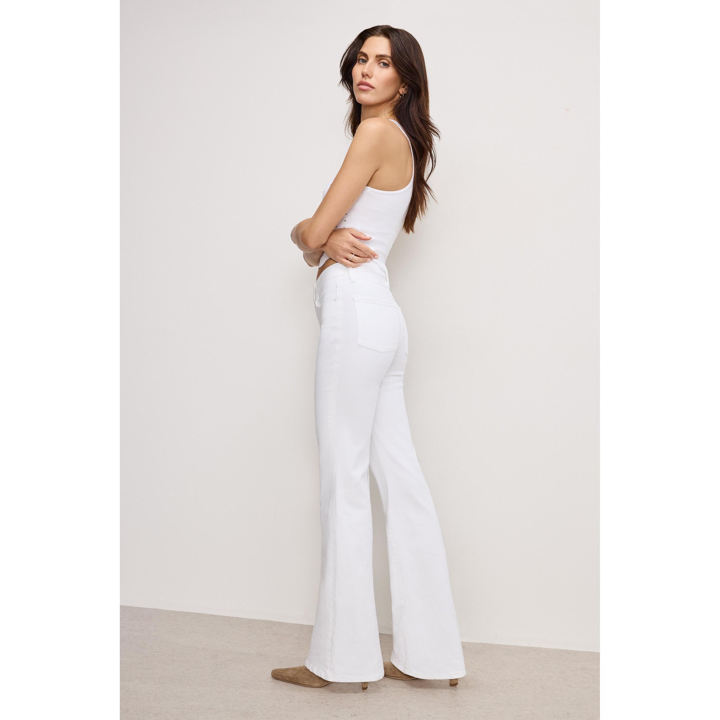 Womens Good Legs Flare Jeans | Extra Stretch, Flat Tummy Tech, Gap-Proof Waistband | White, Size 12 | Good American by Khlo K Product Image