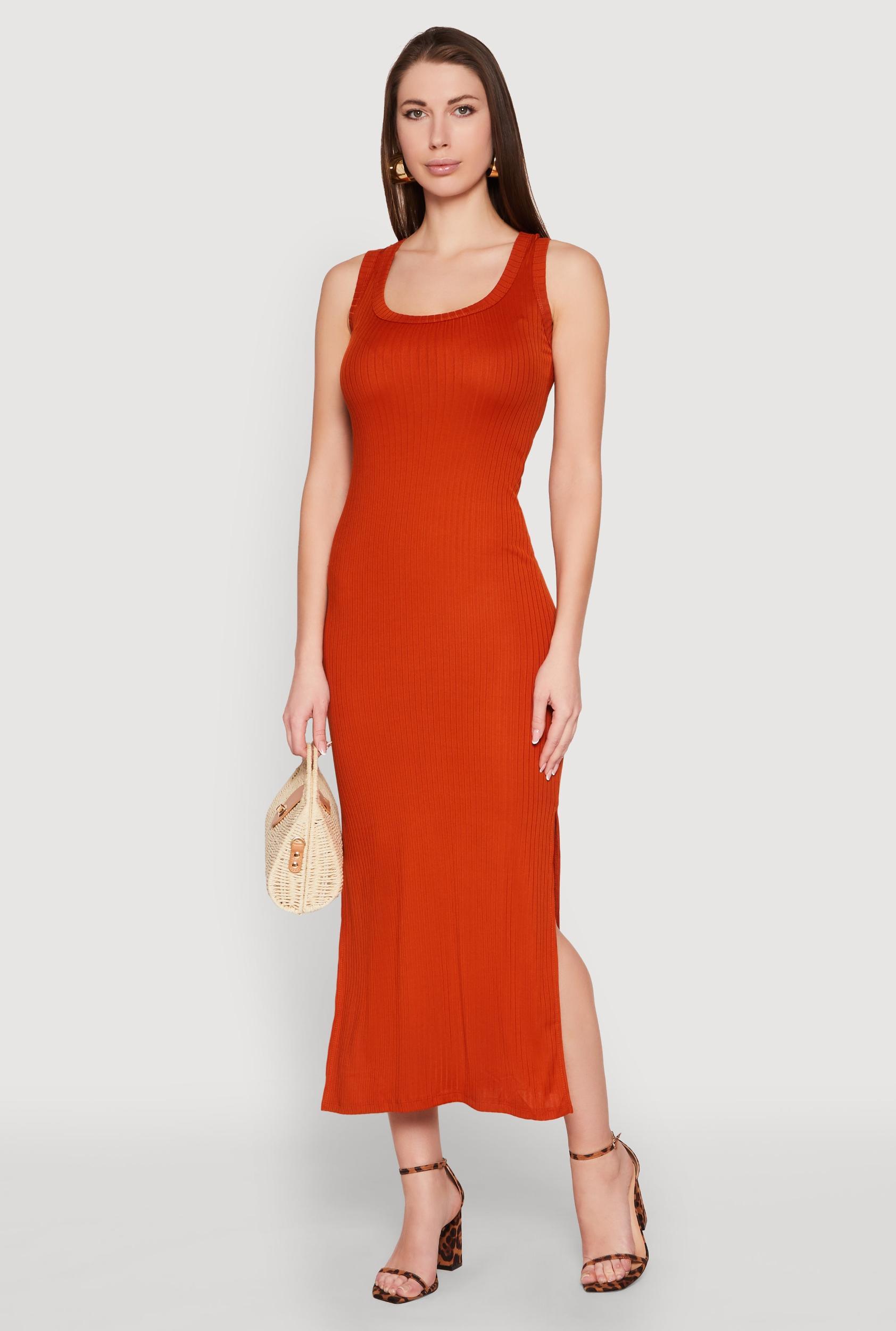 Womens Ribbed Knit Scoop Neck Maxi Tank Dress Product Image