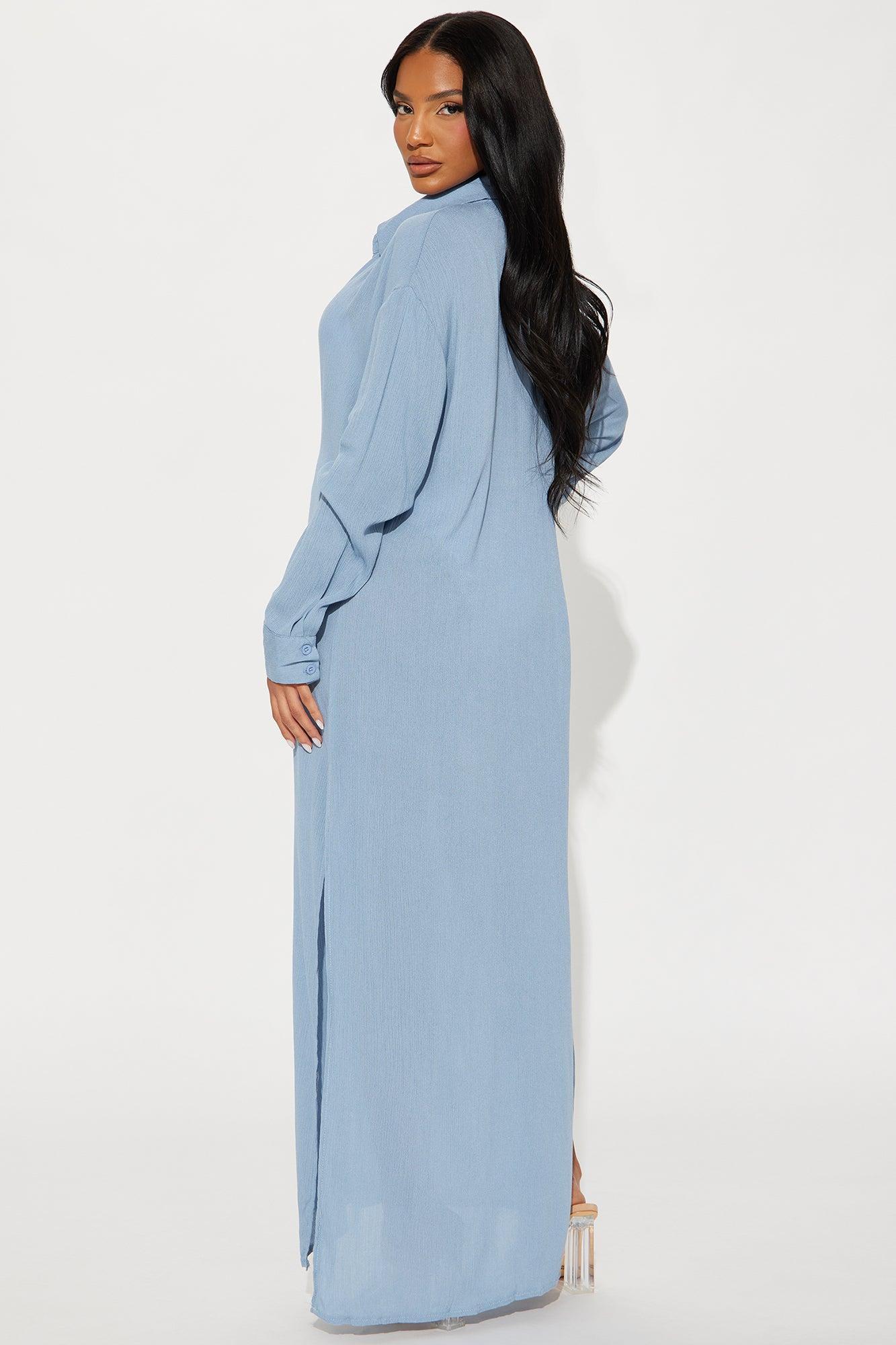 Breezy Nights Linen Swim Cover Up Kimono - Blue Product Image