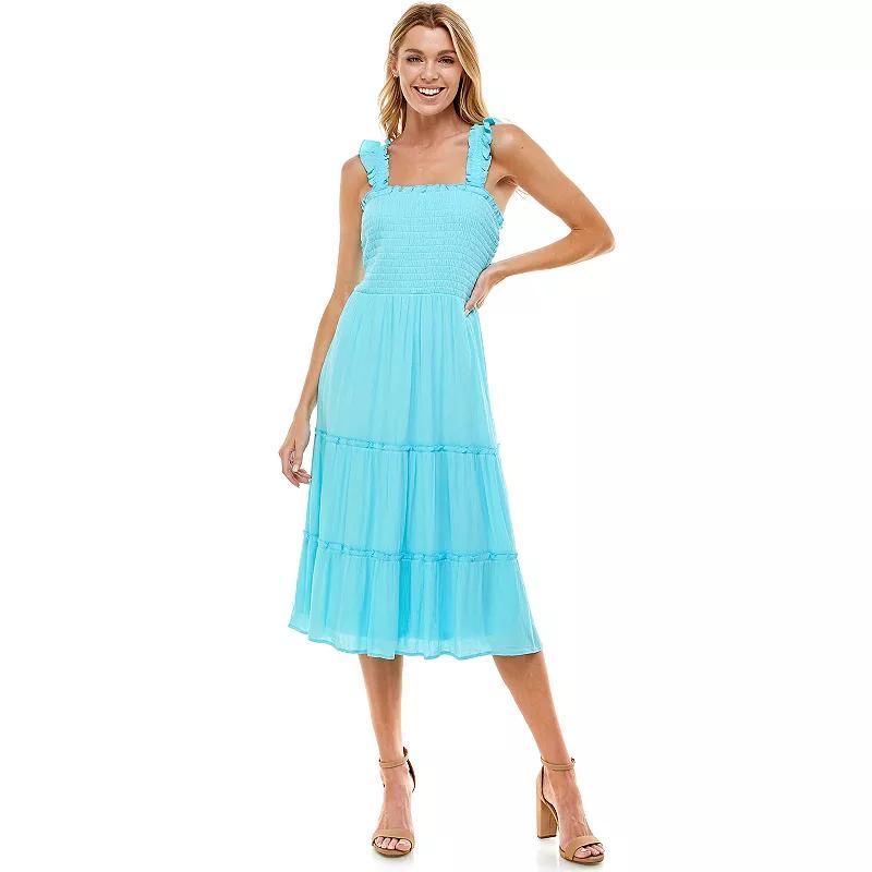 Juniors As U Wish Tiered Smocked Midi Dress, Womens Product Image