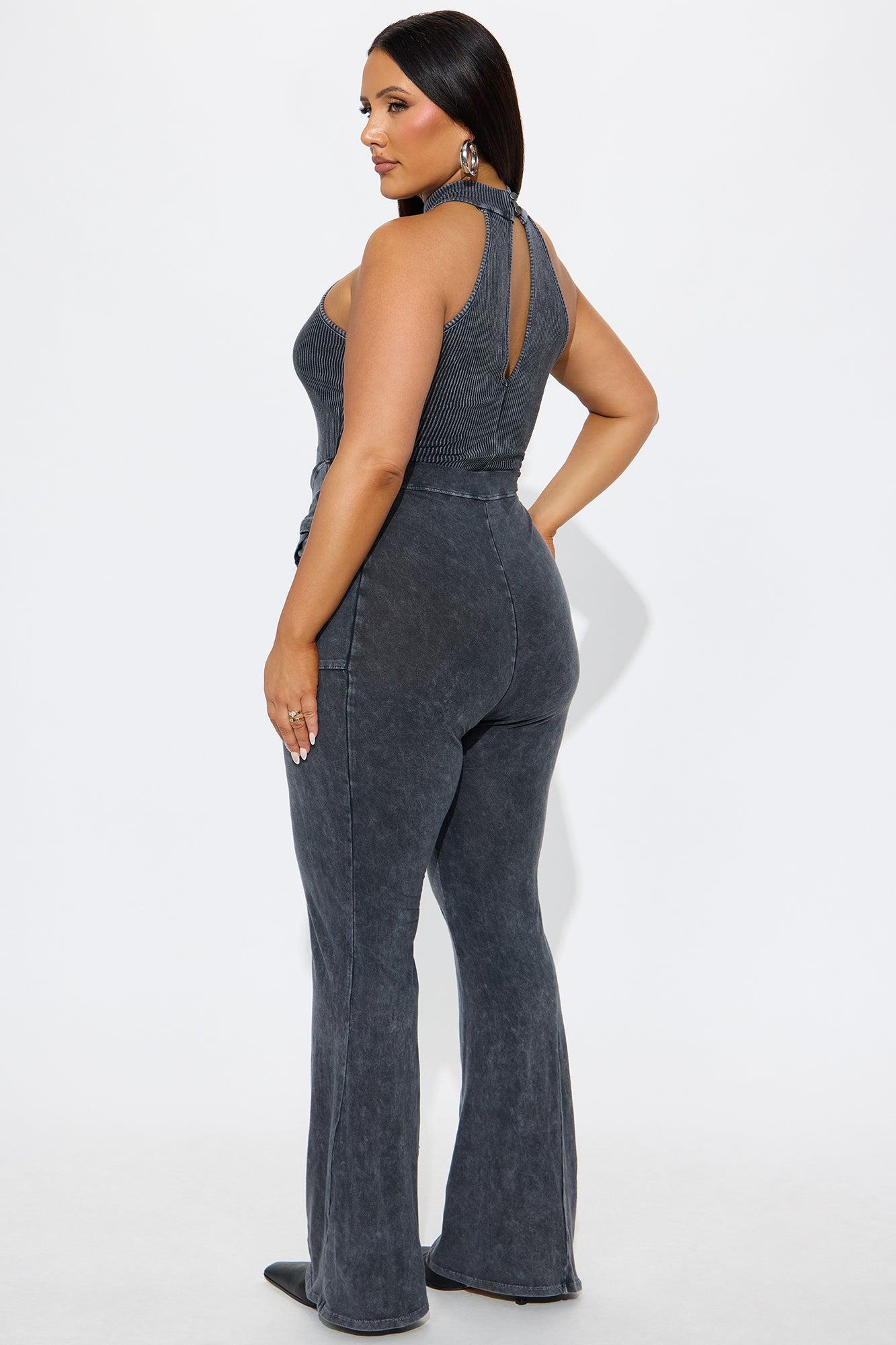 Day Off Washed Flare Leg Jumpsuit - Black Product Image