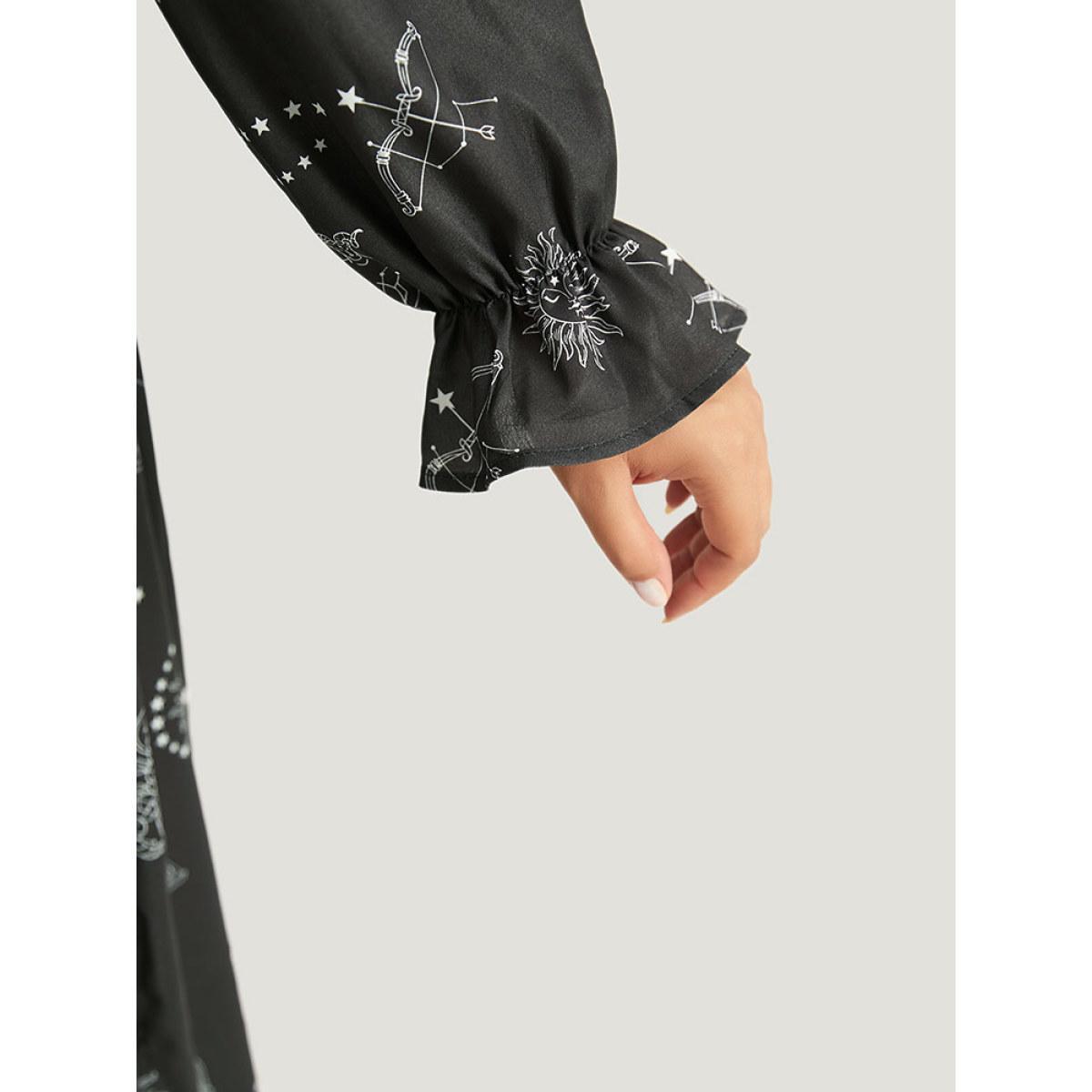 Plus Size Halloween Print Belted Pocket Wrap Split Hem Dress Black Women Elegant Elastic cuffs V-neck Long Sleeve Curvy Midi Dress BloomChic 18-20/2X Product Image
