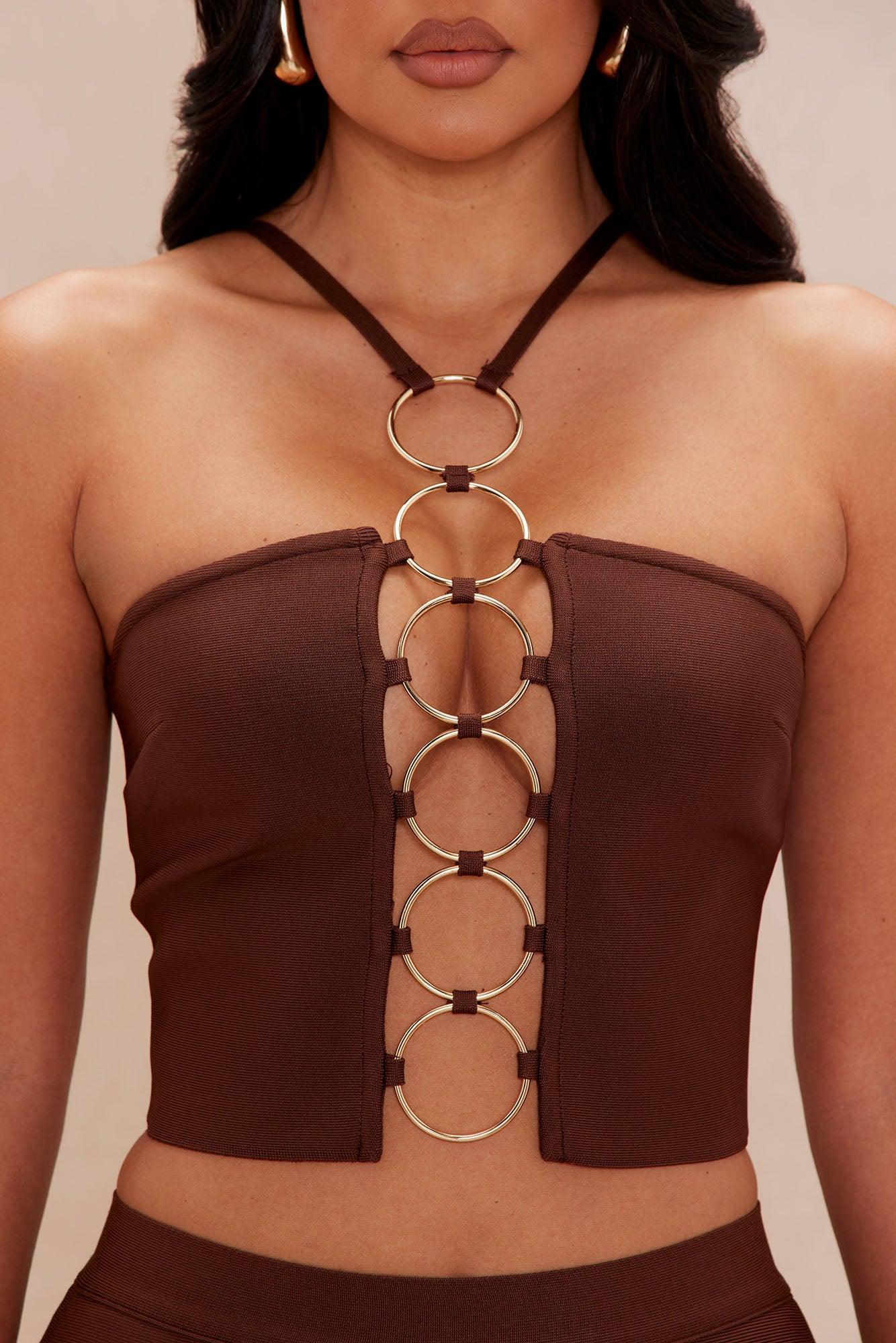 Hannah Bandage Flare Pant Set - Chocolate Product Image