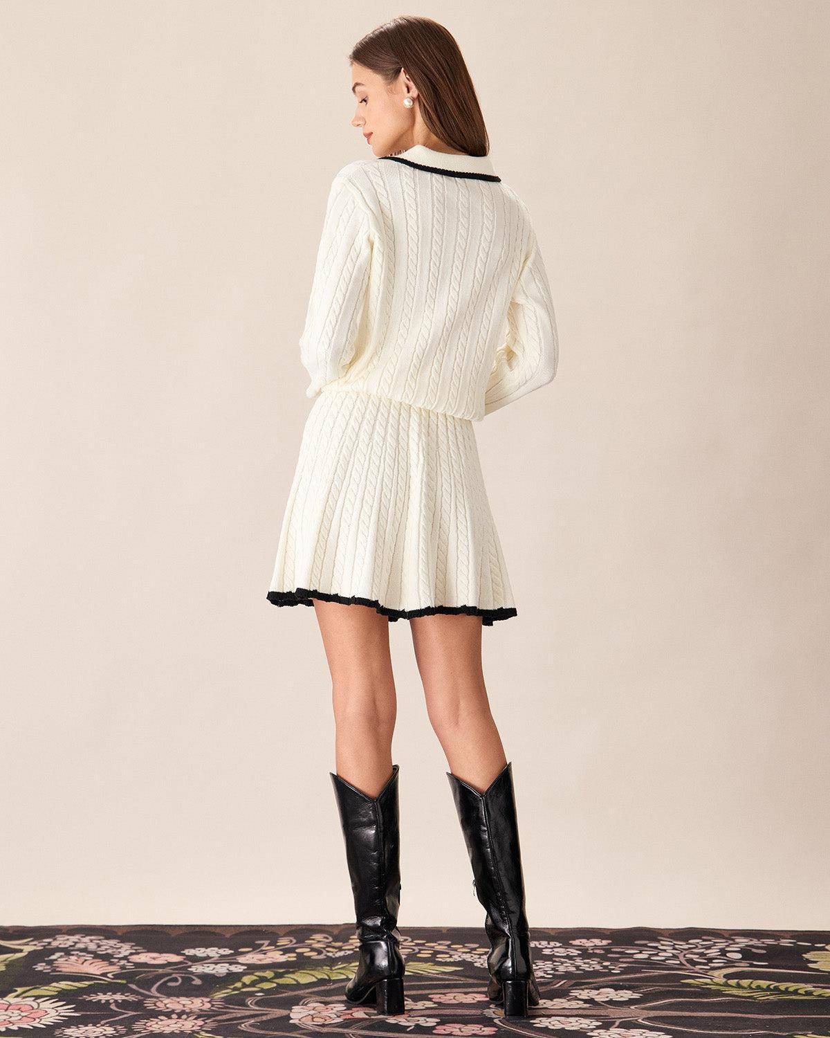 White Contrasting Button Sweater Product Image