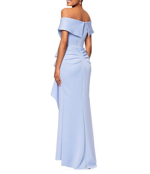 Xscape Stretch Off-the-Shoulder Short Sleeve Mermaid Gown with Ruffle Product Image
