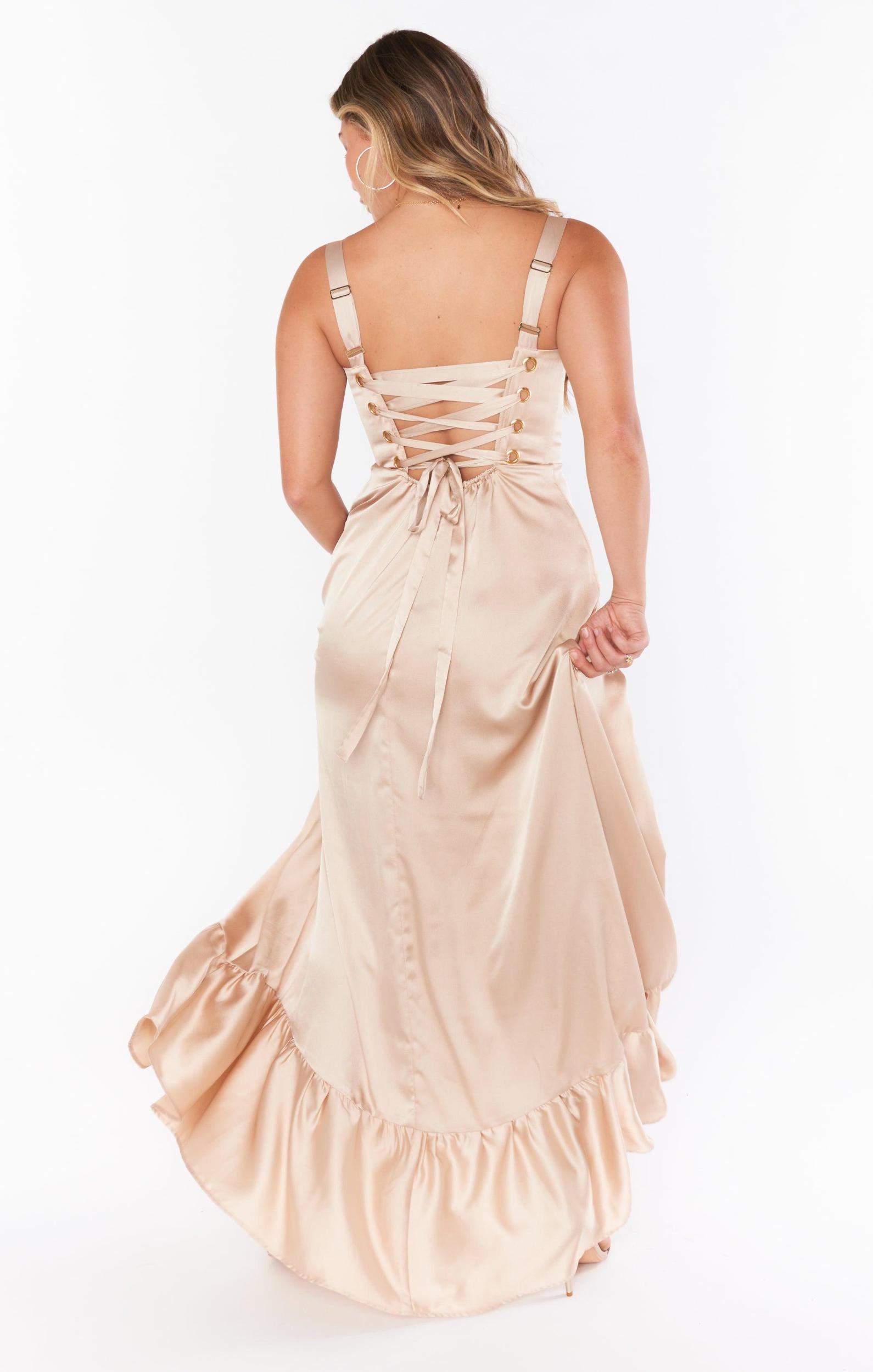 Clarissa Corset Dress ~ Champagne Luxe Satin Product Image