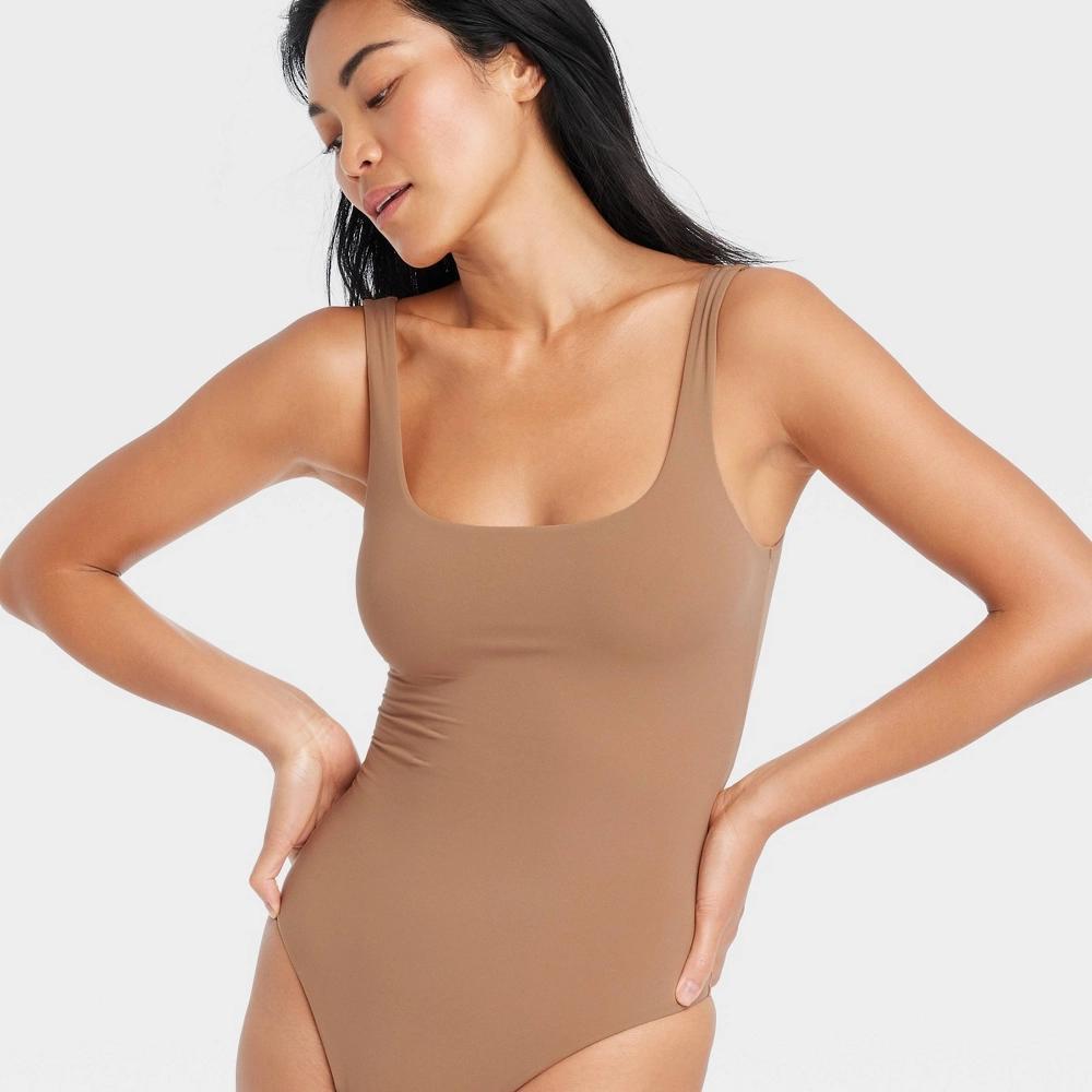 Women's 4-Way Stretch Tank Bodysuit - Auden™ Brown XL: Nylon Spandex Blend, Scoopneck, Sleeveless Product Image