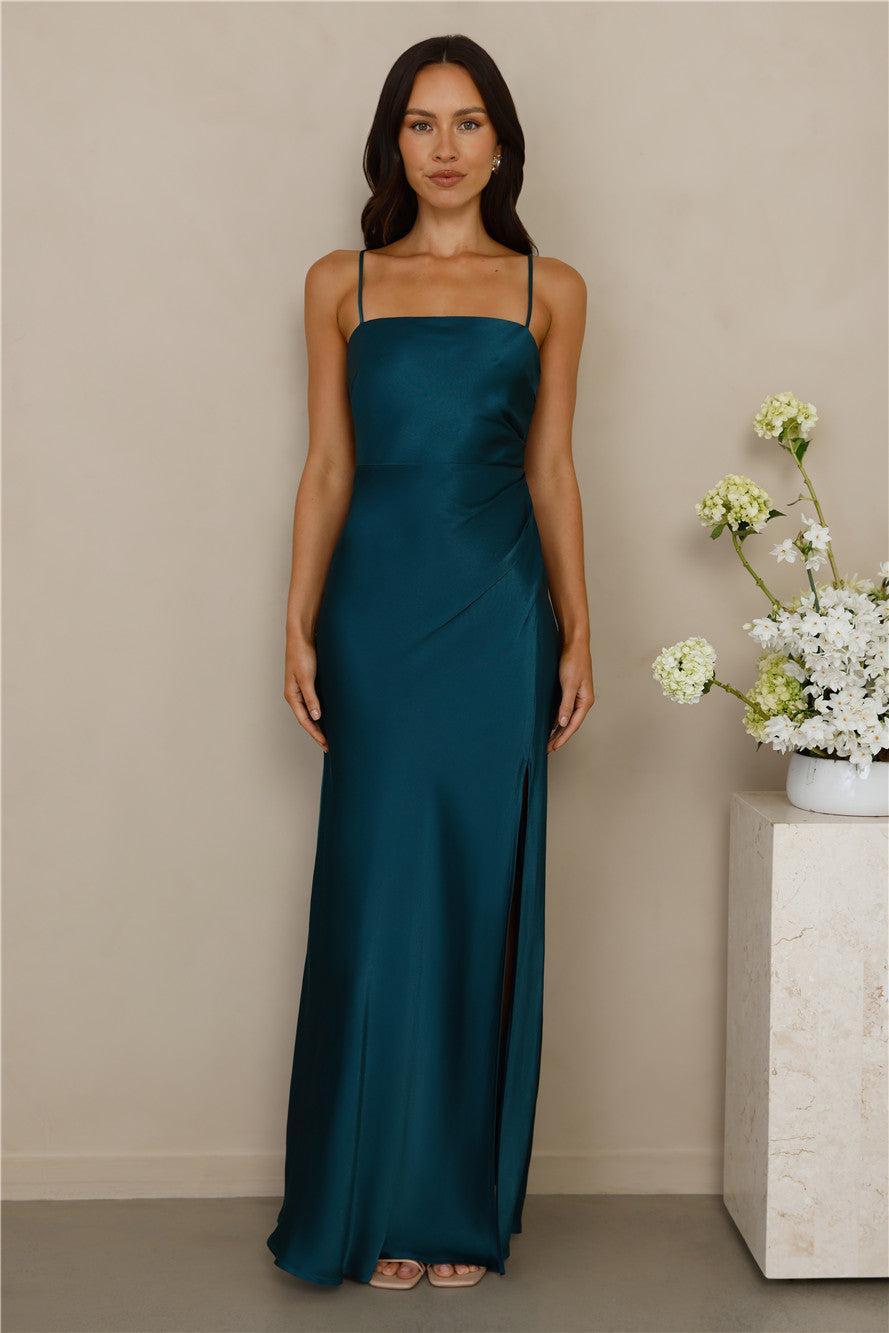 The Violetta Satin Maxi Dress Teal Product Image