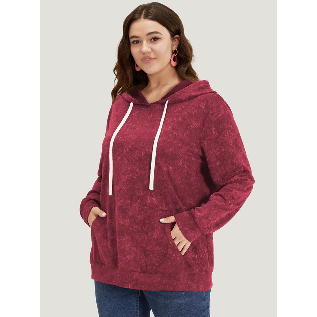 Plus Size Hooded Ties Pocket Elastic Cuffs Sweatshirt Women Raspberry Casual Elastic cuffs Hooded Dailywear Sweatshirts BloomChic 12/L Product Image
