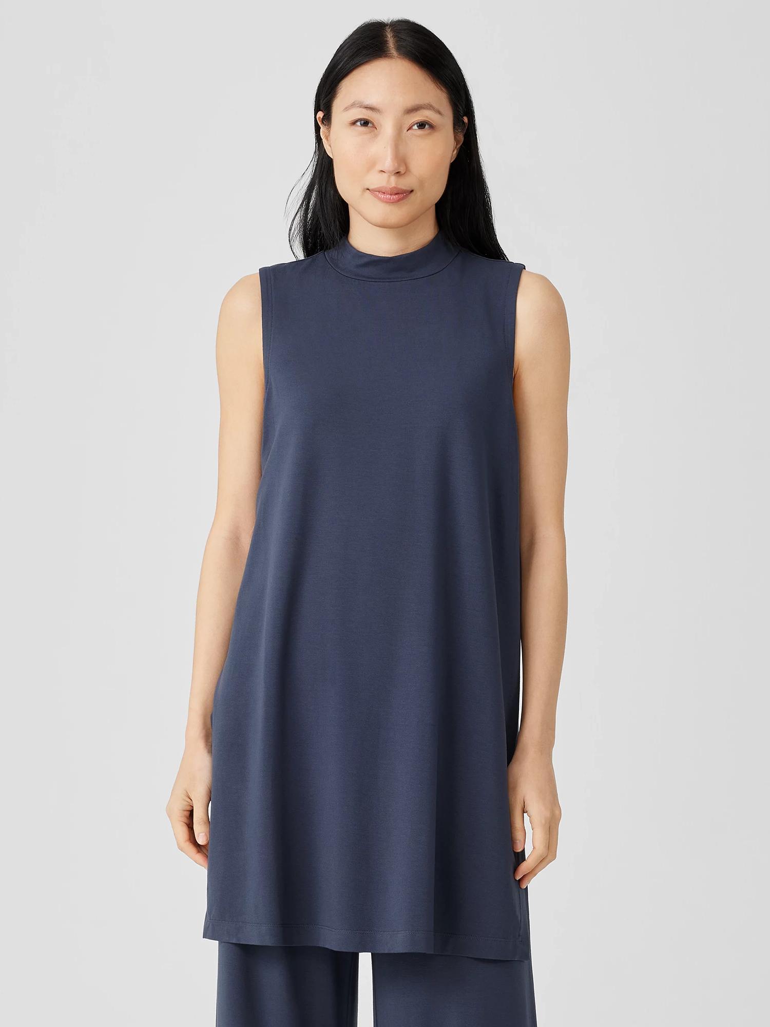 Stretch Jersey Knit Mock Neck Long Tank Product Image