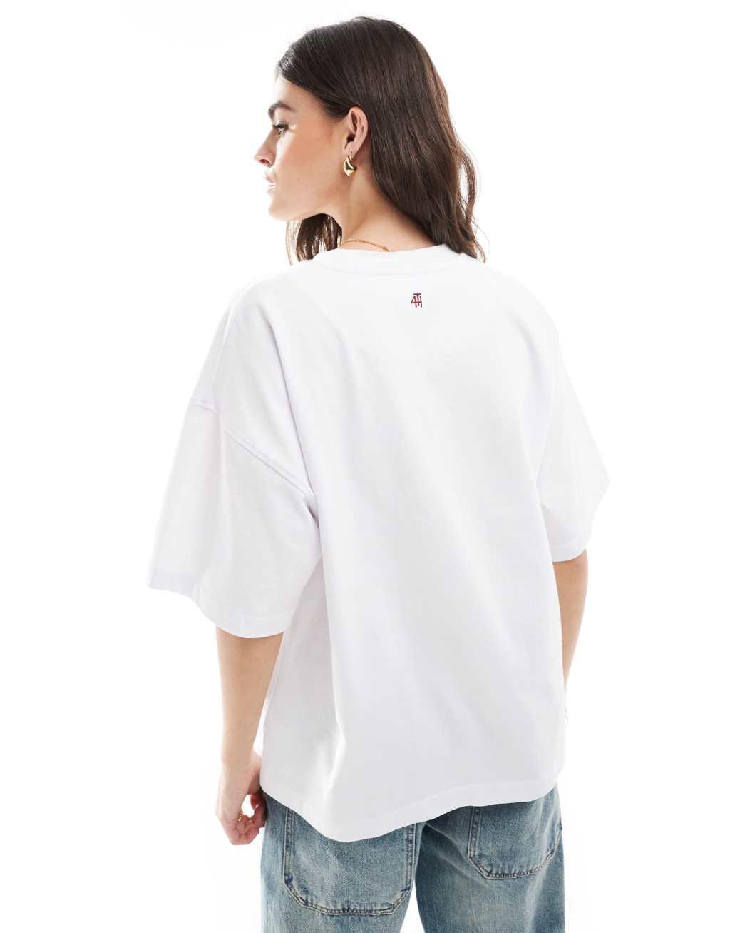 4th & Reckless drop shoulder printed logo T-shirt in white Product Image