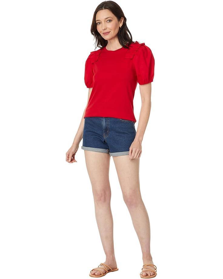 Crew Neck Mixed Media Crepe Knit Blouse Product Image