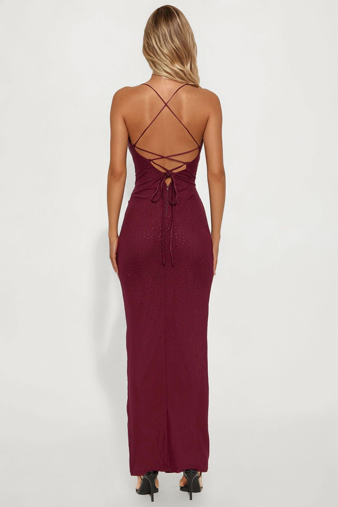 Honest Thoughts Mesh Maxi Dress - Wine Female Product Image