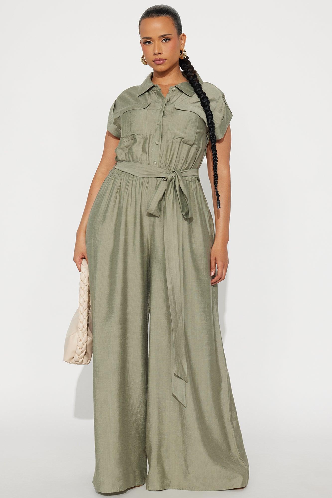 Valentina Linen Wide Leg Jumpsuit - Olive Product Image