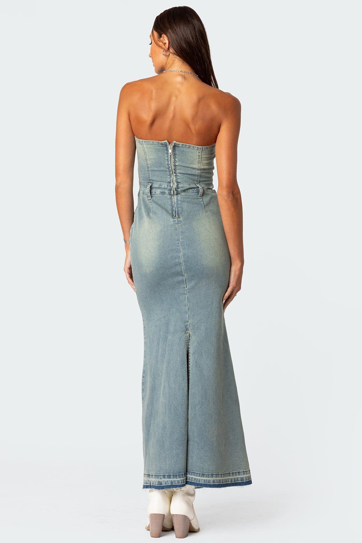 Astoria Slitted Denim Maxi Dress Product Image