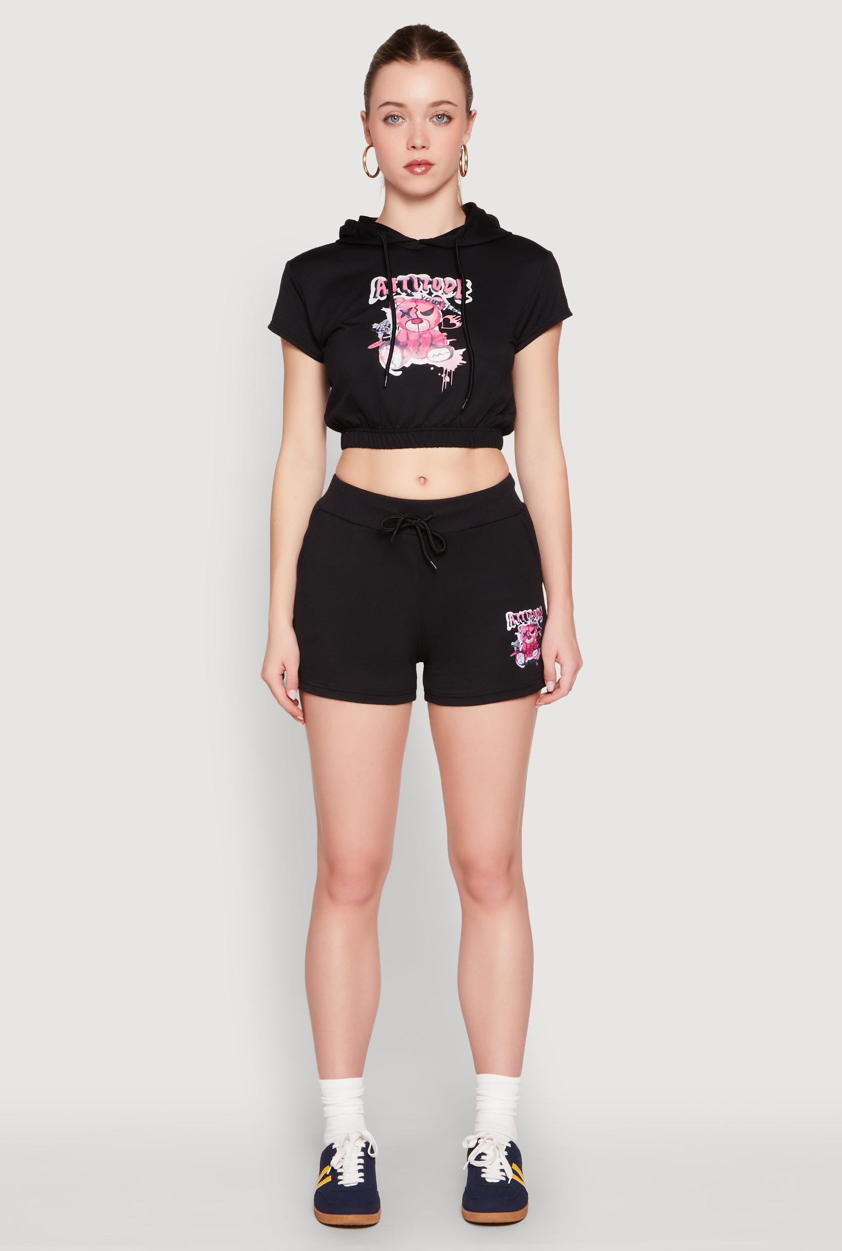 Womens French Terry Bear Graphic Shorts Product Image