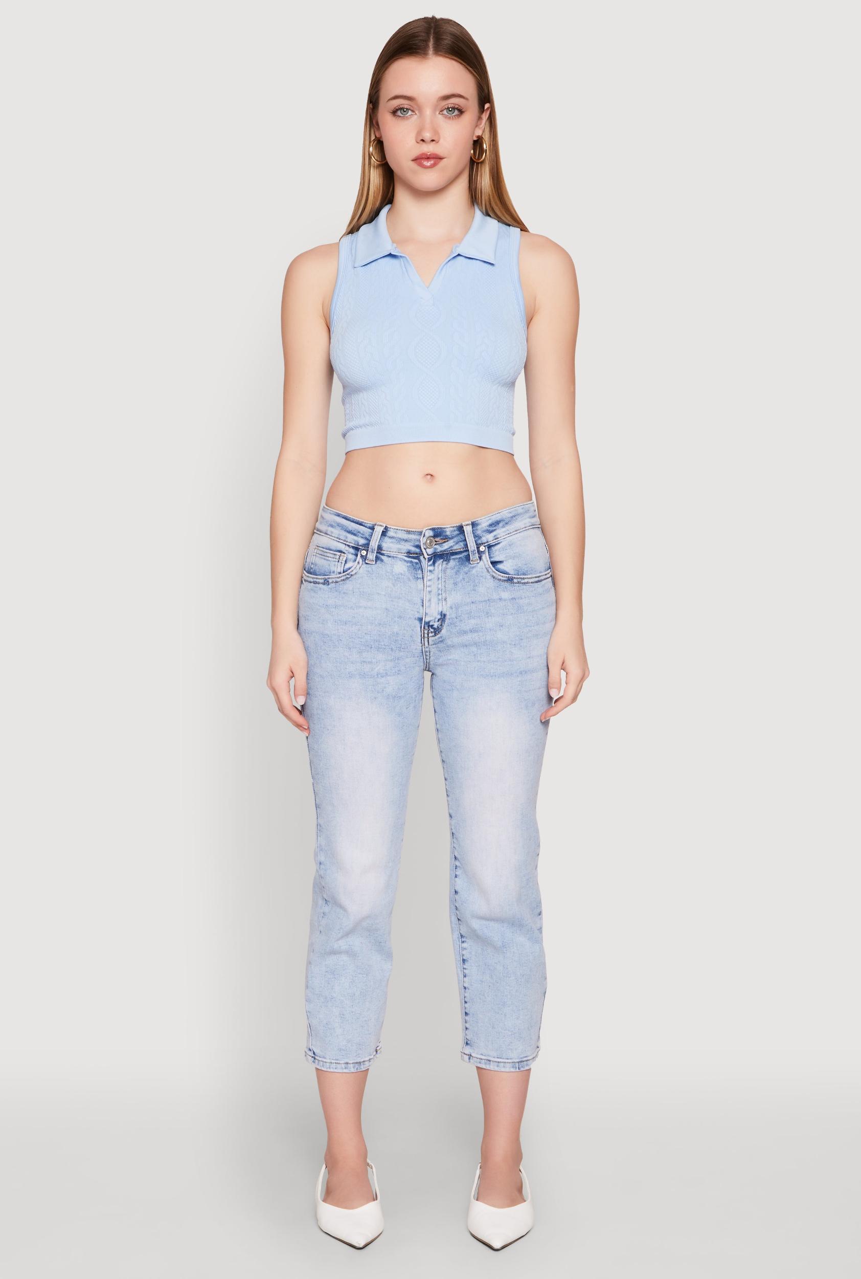 Womens Seamless Cable Knit Polo Crop Top Product Image