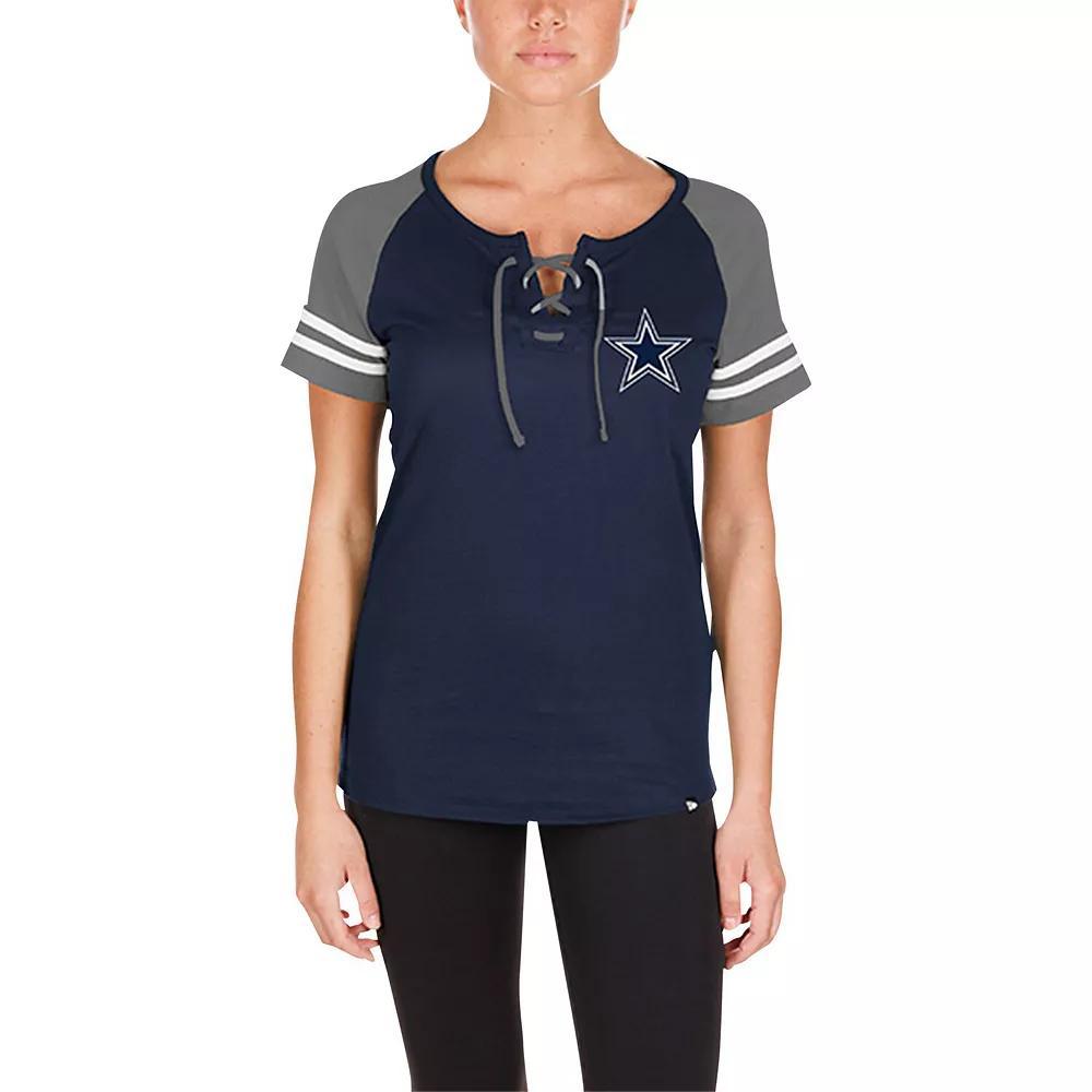 Women's New Era Navy Dallas Cowboys  Lace-Up Raglan T-Shirt, Size: XS, Blue Product Image