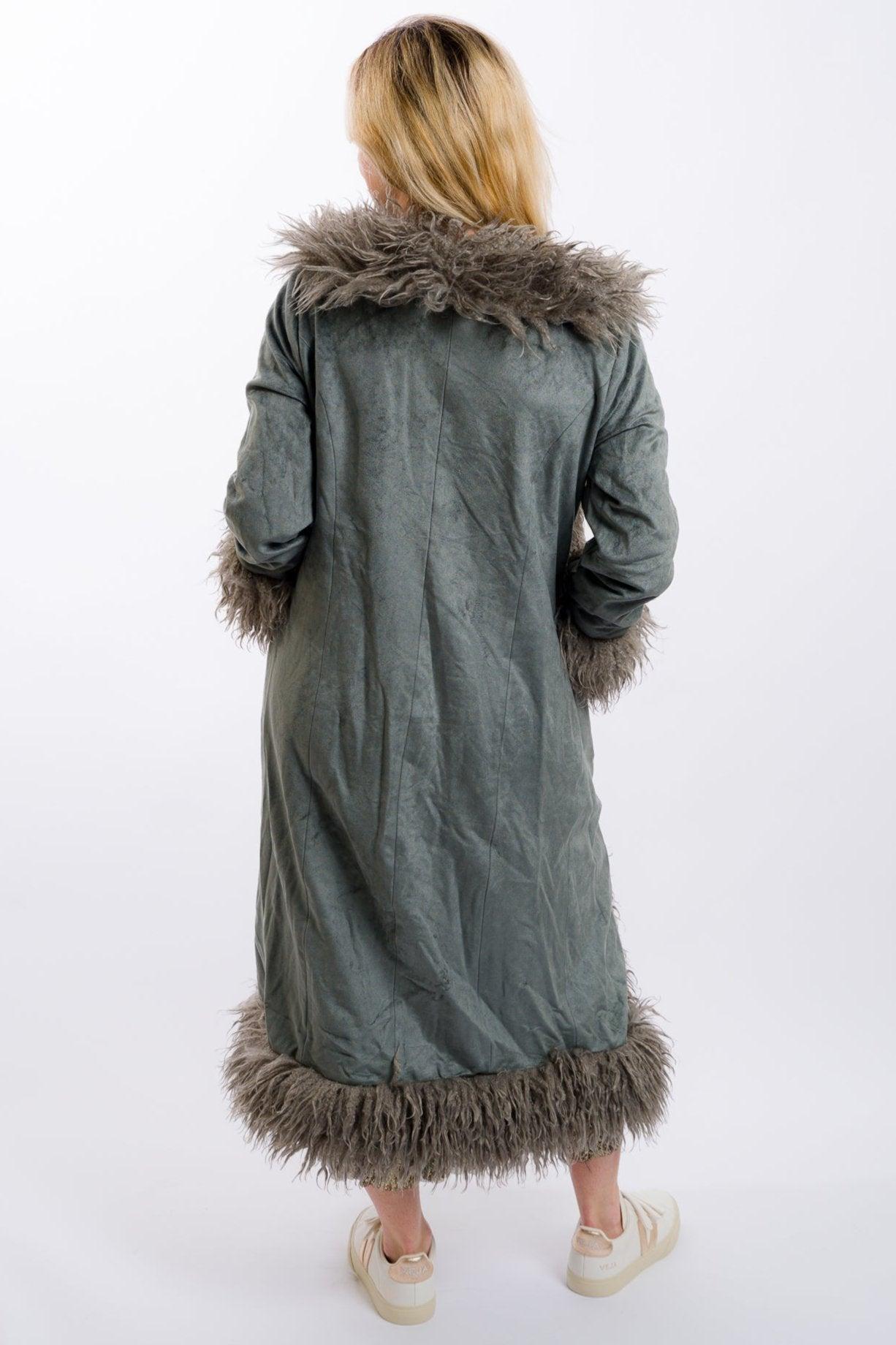 Daisy Street Faux Suede Afghan Coat - Grey Product Image