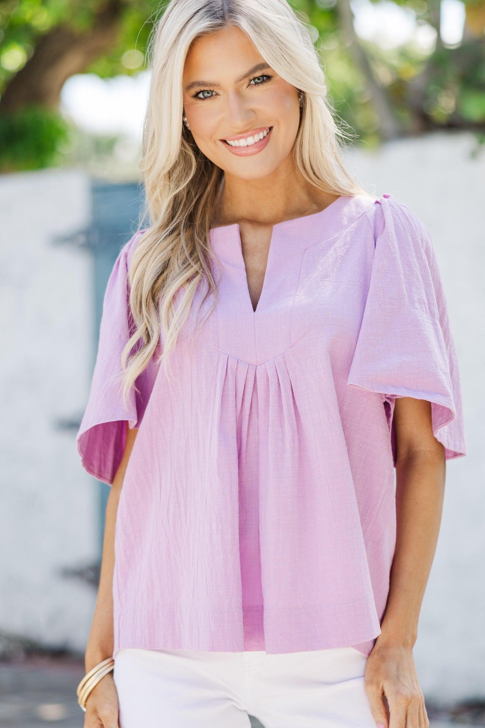 Just A Theory Lavender Purple Cotton Blouse Female Product Image
