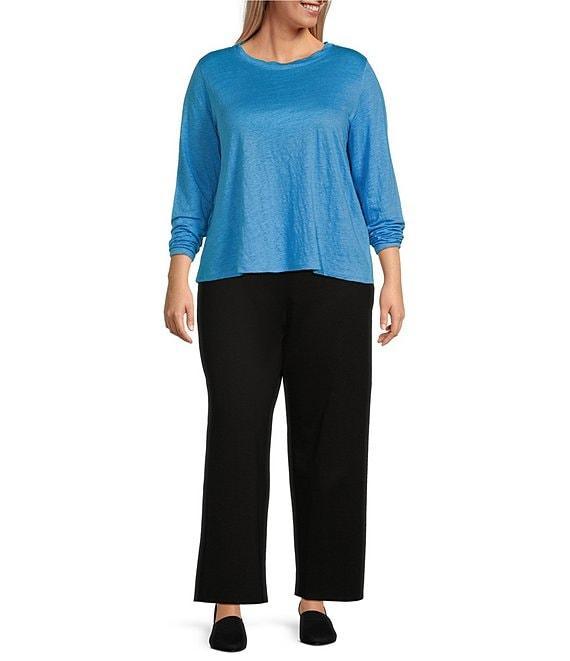 Eileen Fisher Plus Linen Jersey Round Neck Long Sleeve Top Product Image