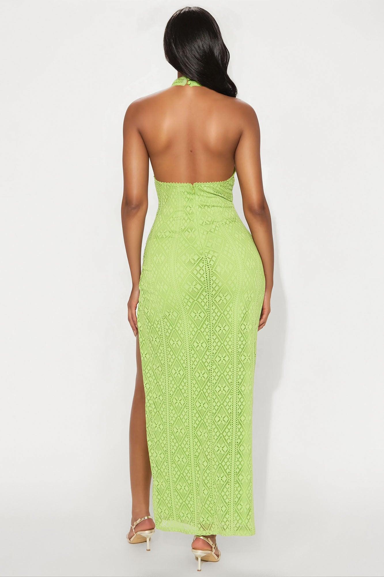 Carmen Crochet Halter Maxi Dress - Lime Product Image