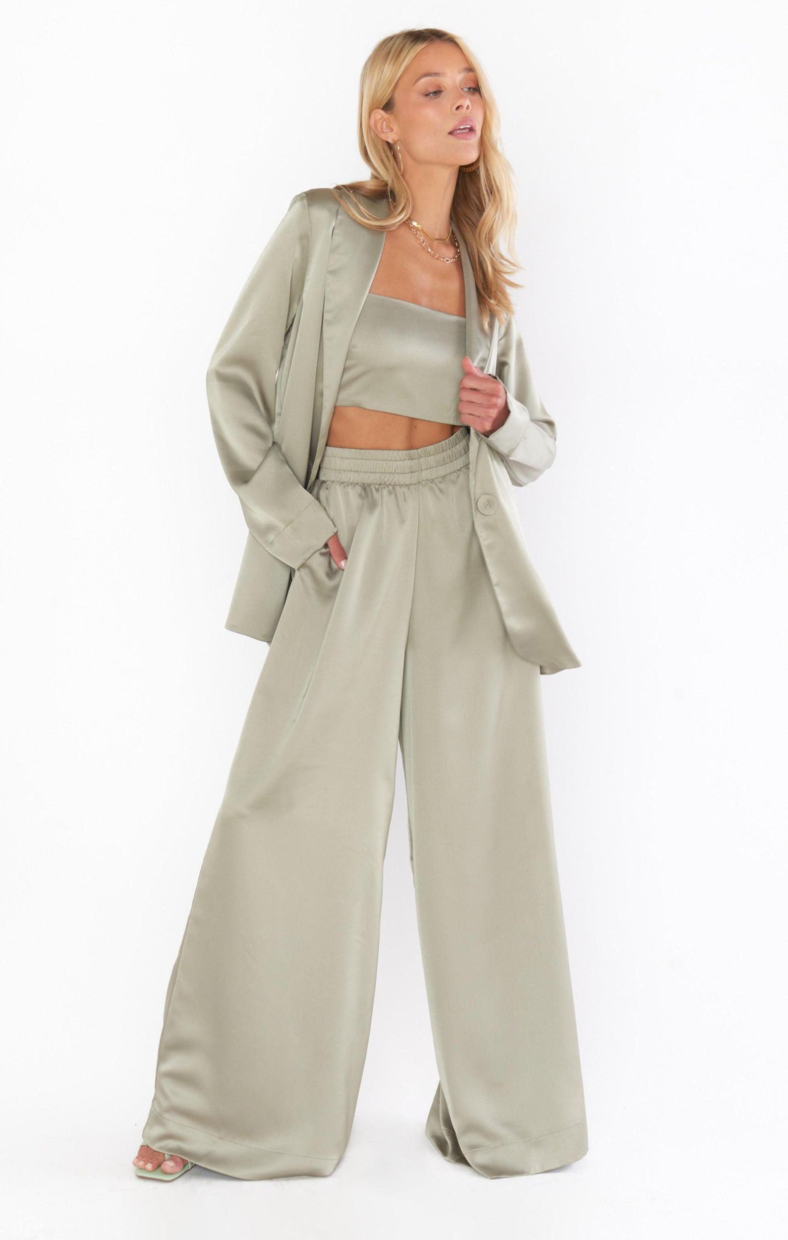 Irwin Pants ~ Moss Green Luxe Satin Product Image