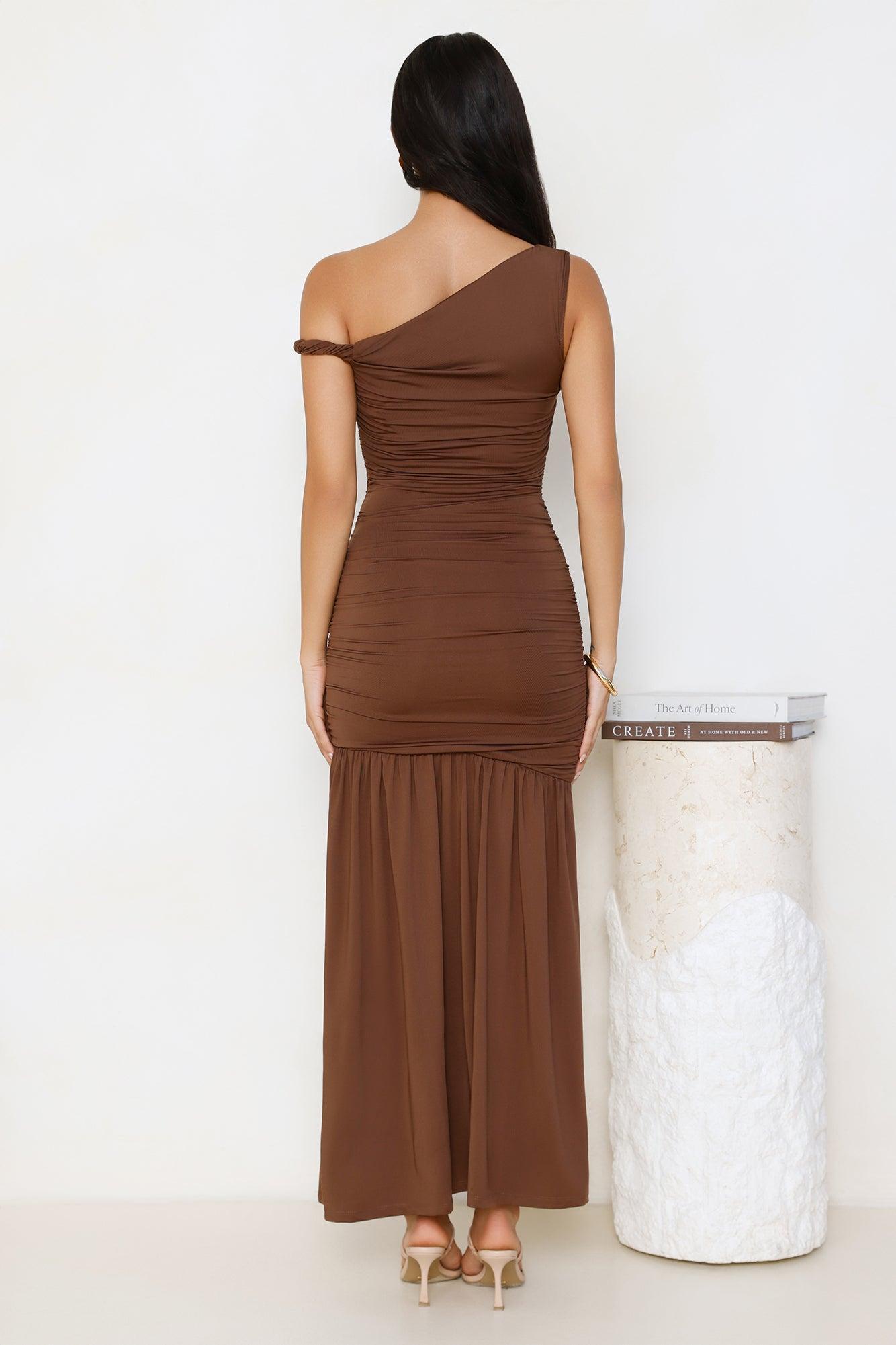 Forever Style Off Shoulder Maxi Dress Chocolate Product Image