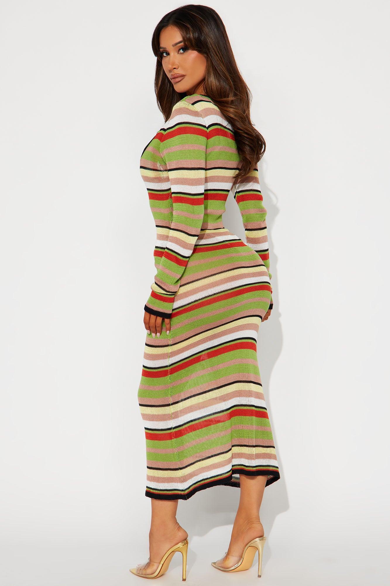 Genesis Striped 3 Piece Bikini & Knit Dress Set - Green/combo Product Image