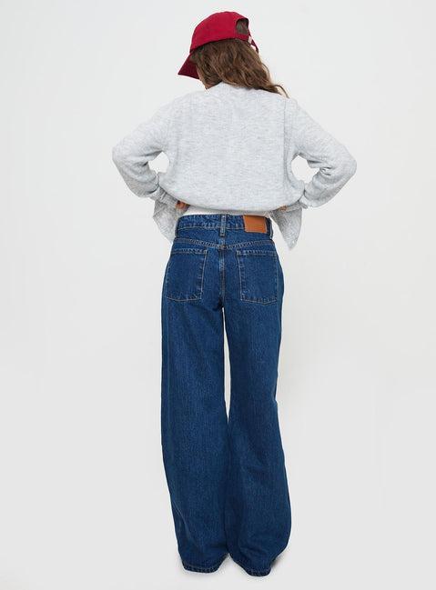 Shima Low Rise Straight Leg Jeans Mid Wash Product Image