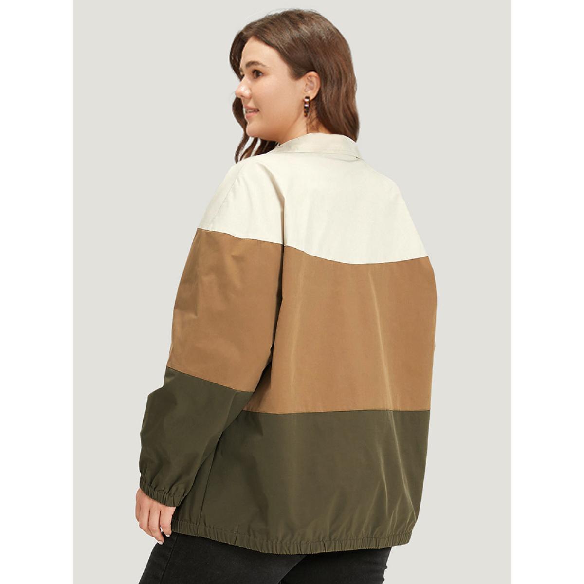 Plus Size Colorblock Contrast Zipper Pocket Elastic cuffs Coat Women Multicolor Casual Elastic cuffs Ladies Dailywear Winter Coats BloomChic 22-24/3X Product Image