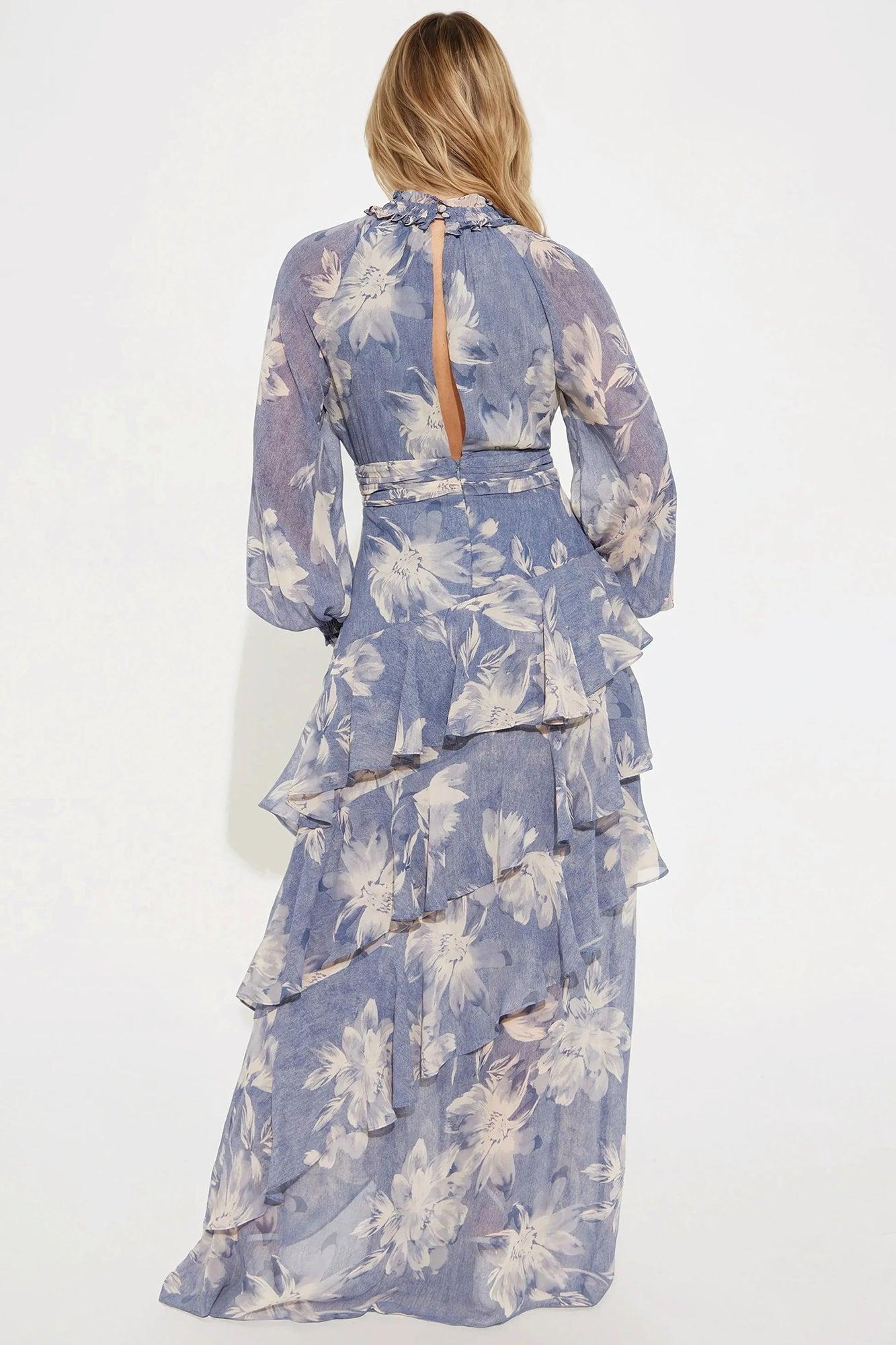 Sofia Chiffon Maxi Dress - Blue/combo Product Image