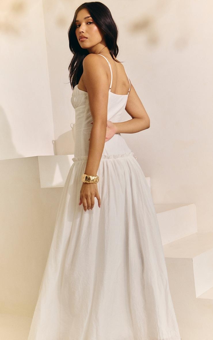 White Ruched Bust Drop Waist Maxi Dress Product Image