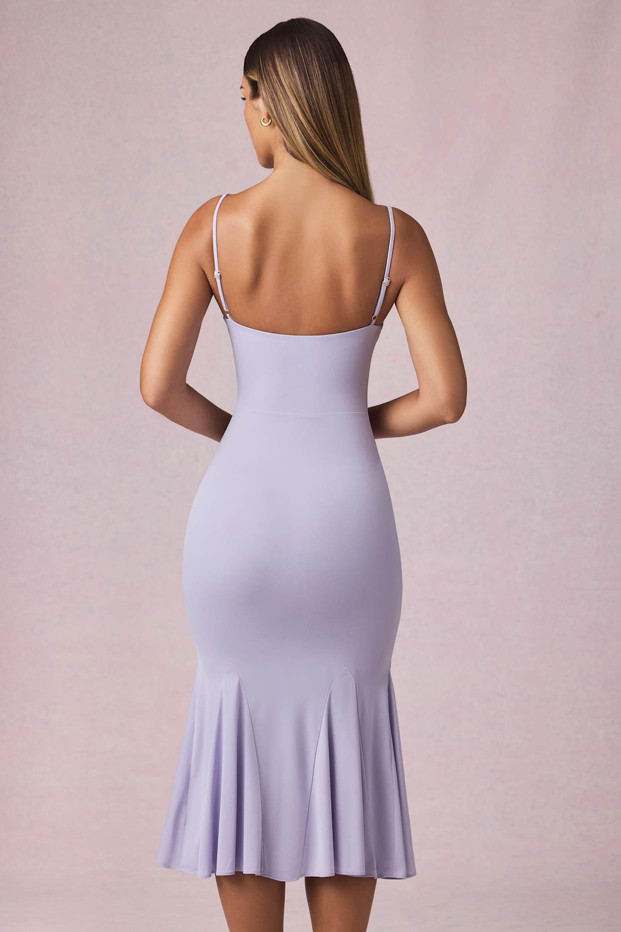V-Neck Godet Midaxi Dress in Lilac Product Image
