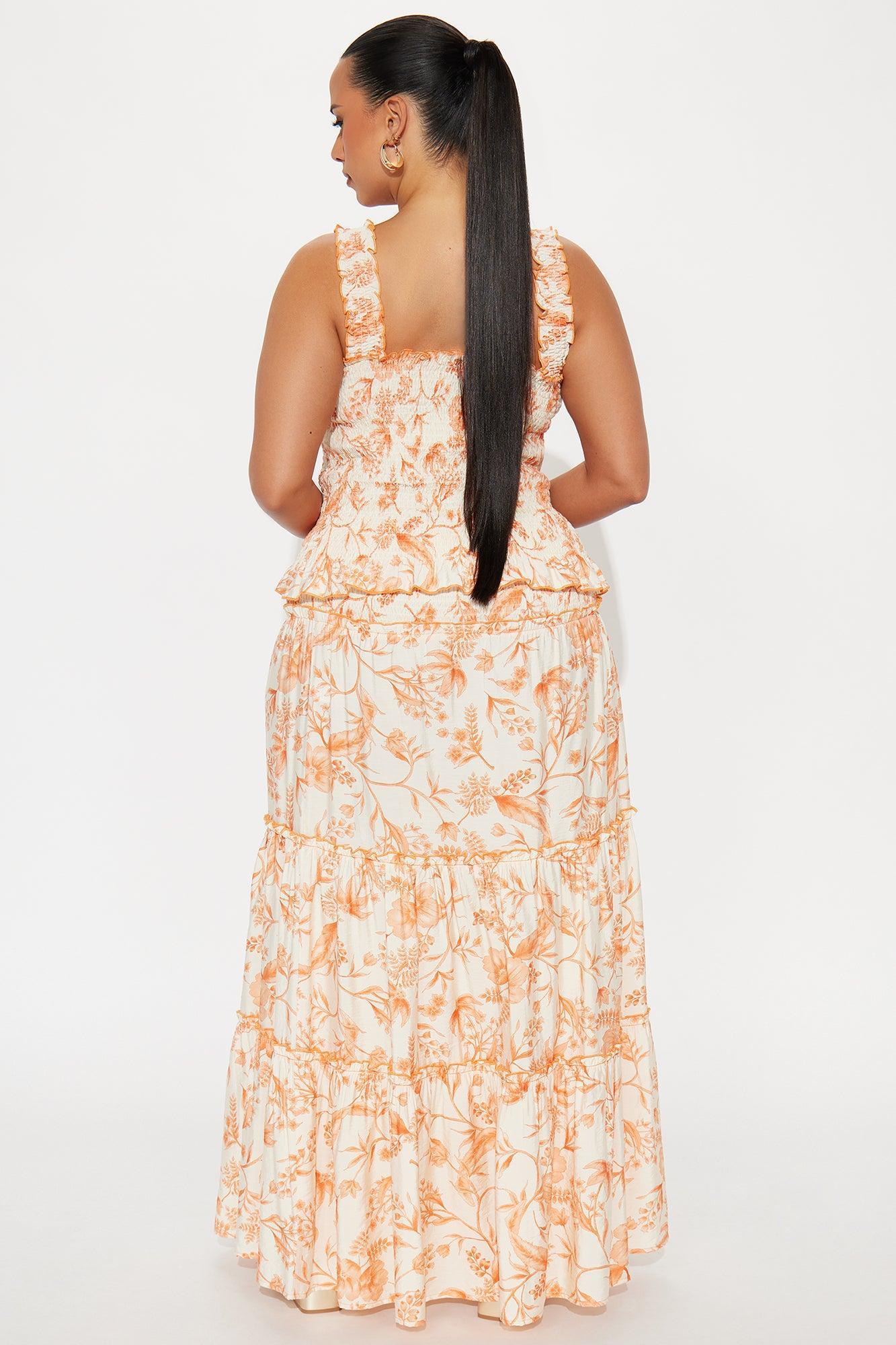 Eternal Bloom Maxi Skirt Set - Orange/combo Product Image