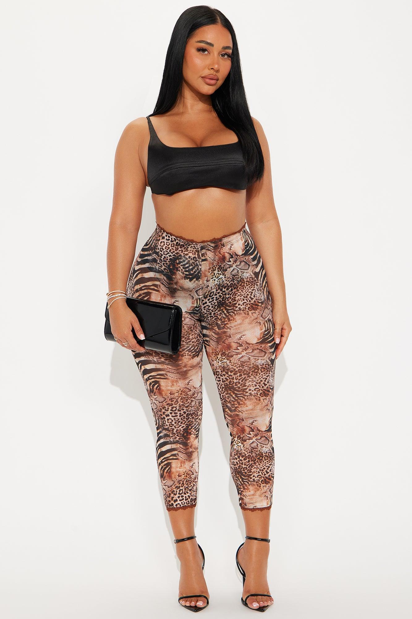 Mila Animal Print Mesh Capri Legging - Brown/combo Product Image